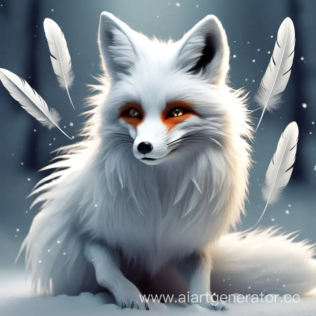Animal fox, fluffy snow-white fox, feathers, with feathers, (not human), animal, not human, feathers