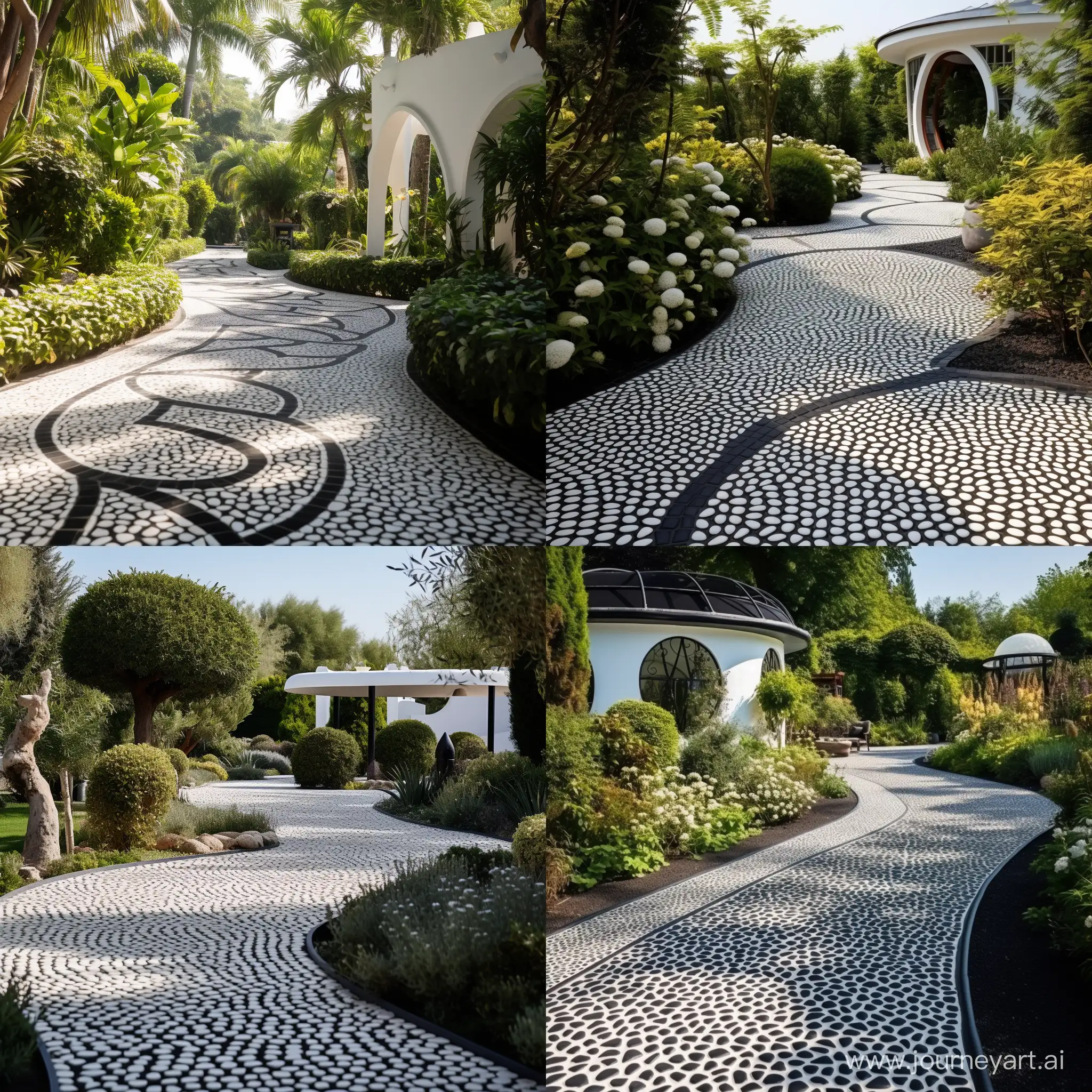Elegant-Monochrome-Villa-Garden-Pathway-White-and-Black-Gravel-Design