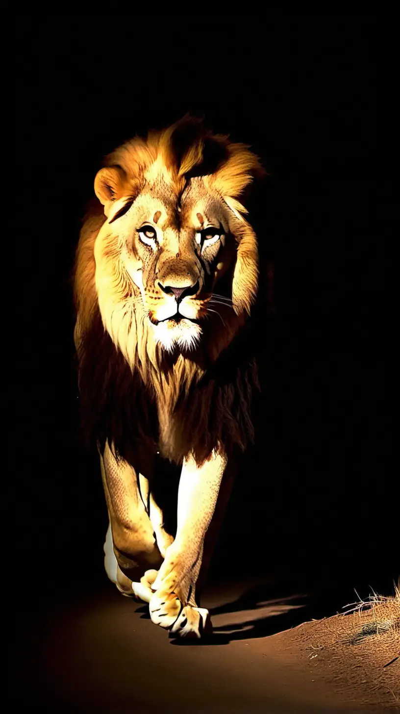 Majestic Lion Roaming Through the Night