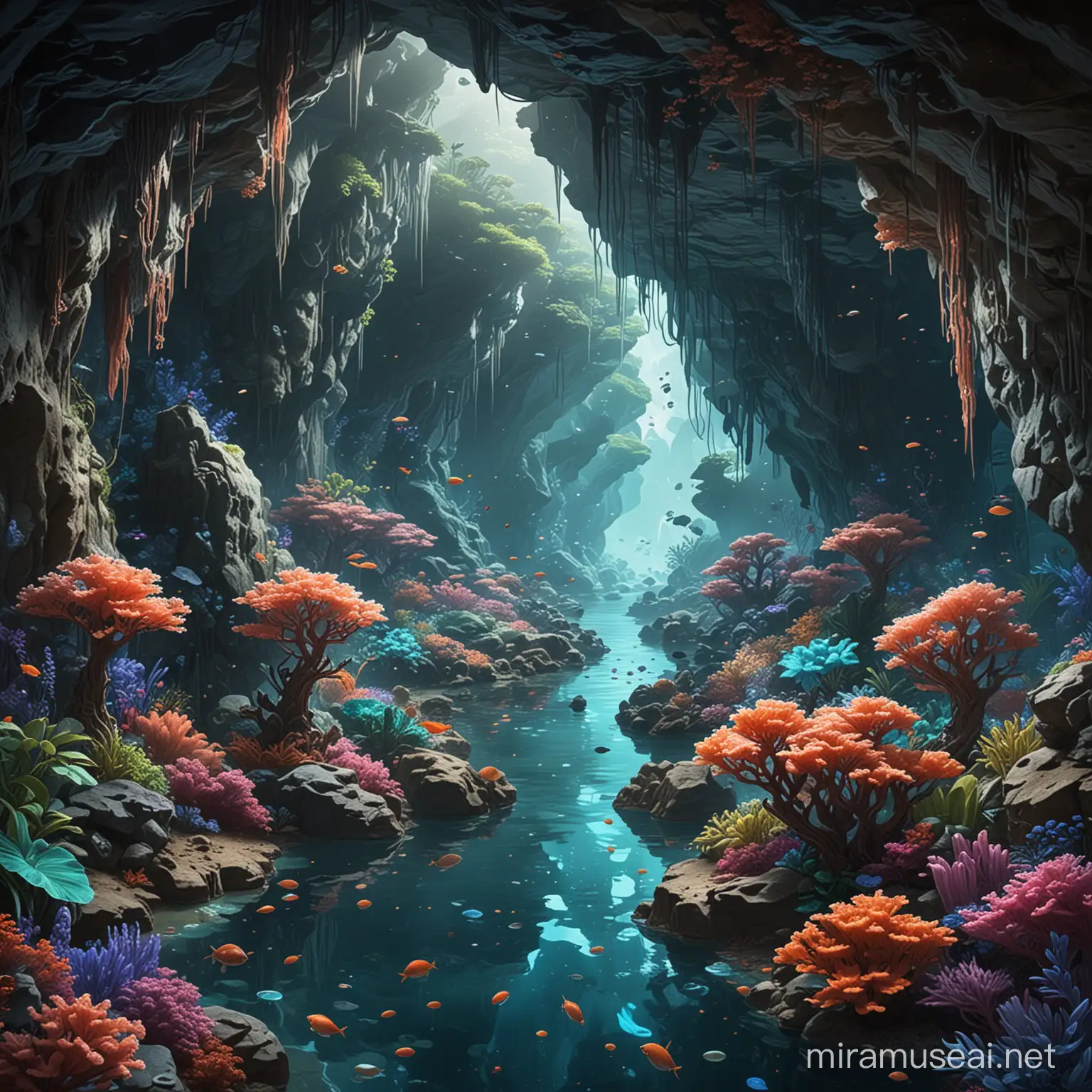 The depths of Misty Bloom Cave, a water-filled world with only narrow paths and a lot of exotic creatures, coral, and fauna.  And some sapphires.