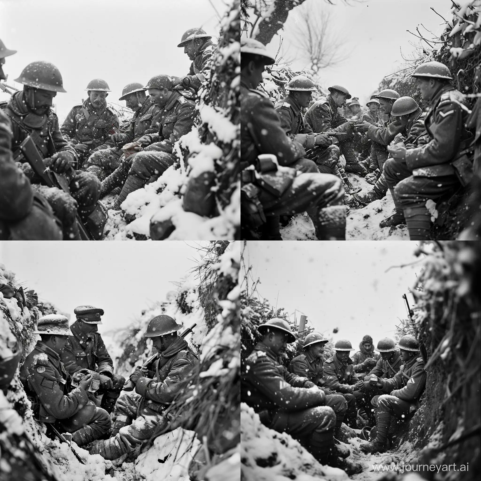British-and-German-Soldiers-Sharing-Rations-in-1918-Snowfall