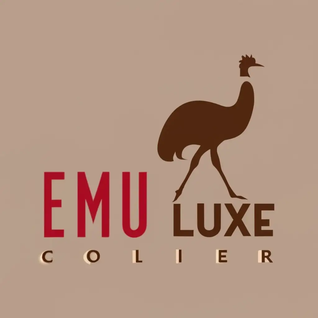 logo, Emu Bird smaller than logo name,plz font colour red or gold, and  emu Bird smaller than logo name, with the text "Emu Luxe", typography, be used in Restaurant industry