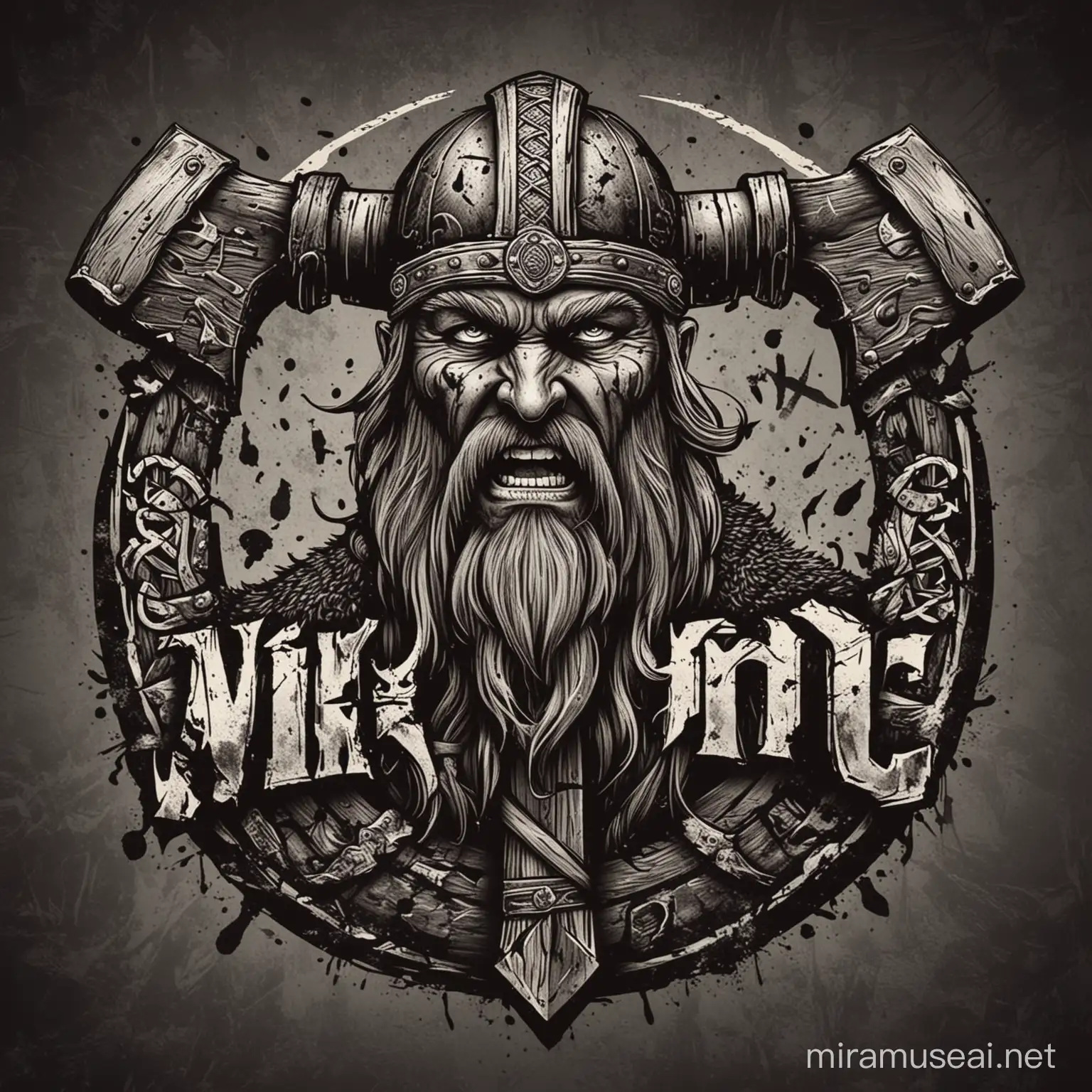 viking logo with axe and emotions of war