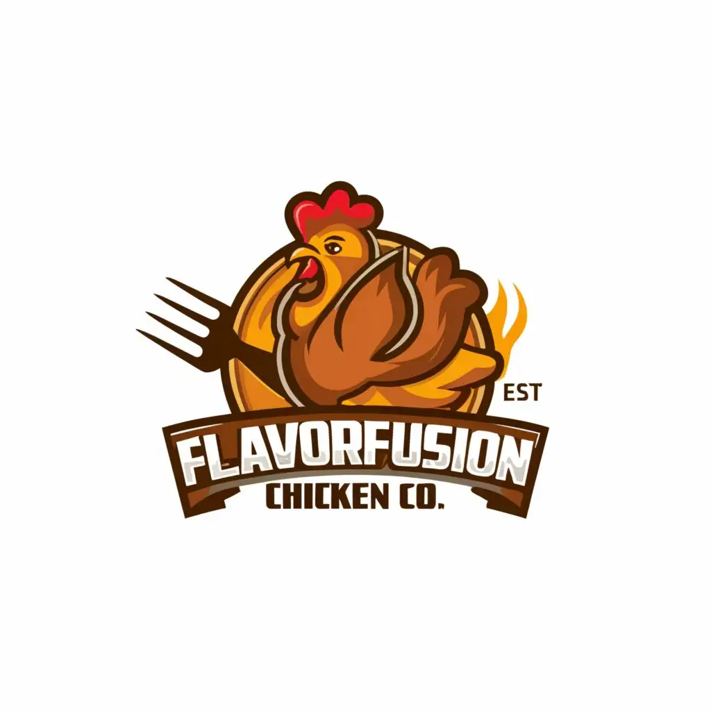 a logo design,with the text "FlavorFusion Chicken Co.", main symbol:Roasted Chicken,Moderate,clear background