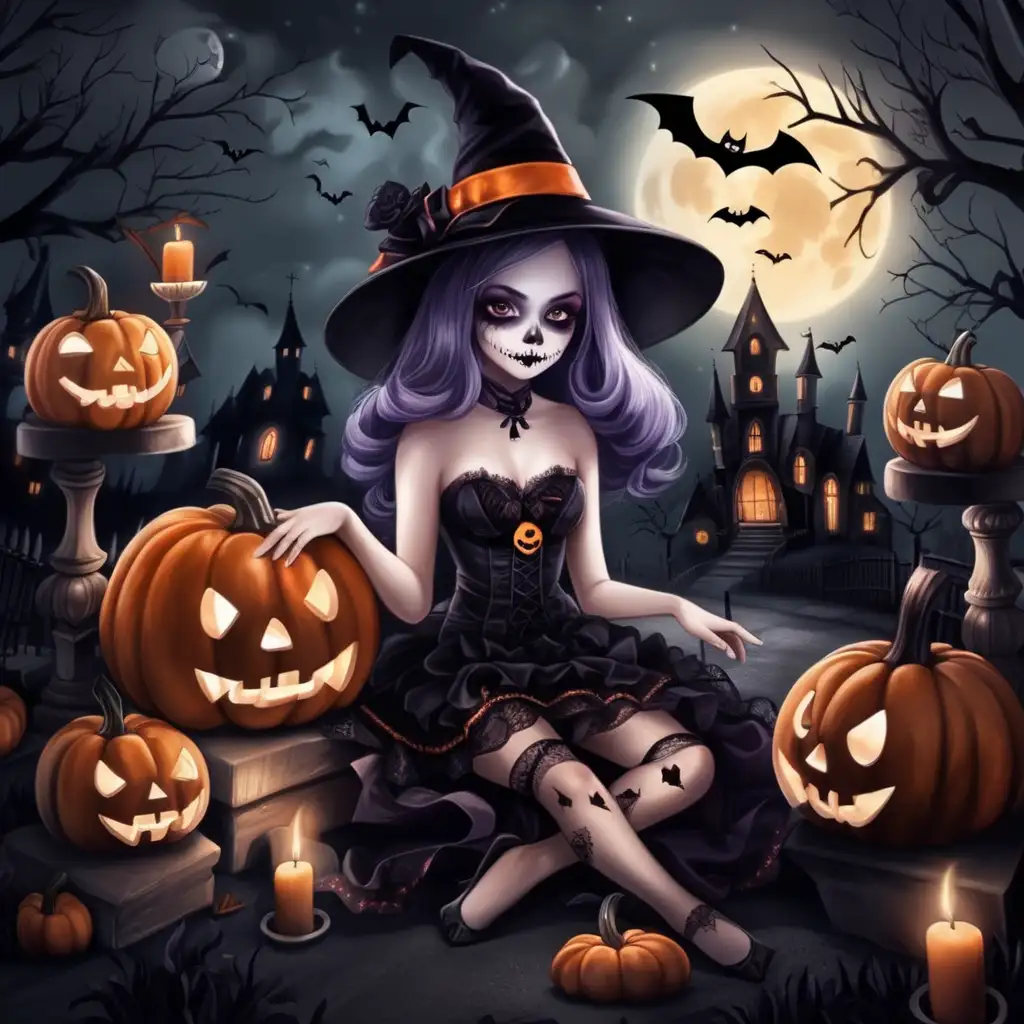 Please make me a background for a tasteful and spooky Halloween beauty box theme. I don't want anything too scary, rather something that catches the eye and creates the right atmosphere for the holiday. I want it to be whimsical and eye-catching, but still keep that Halloween feel.