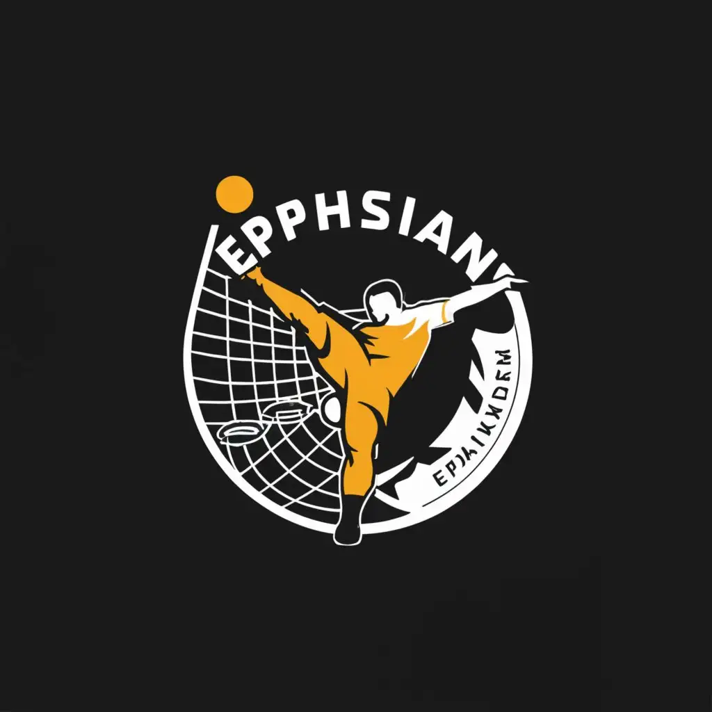 a logo design,with the text "EPHESIANS", main symbol:SEPAK TAKRAW BALL AND NET WITH PLAYER BELOW,Moderate,be used in Sports Fitness industry,clear background