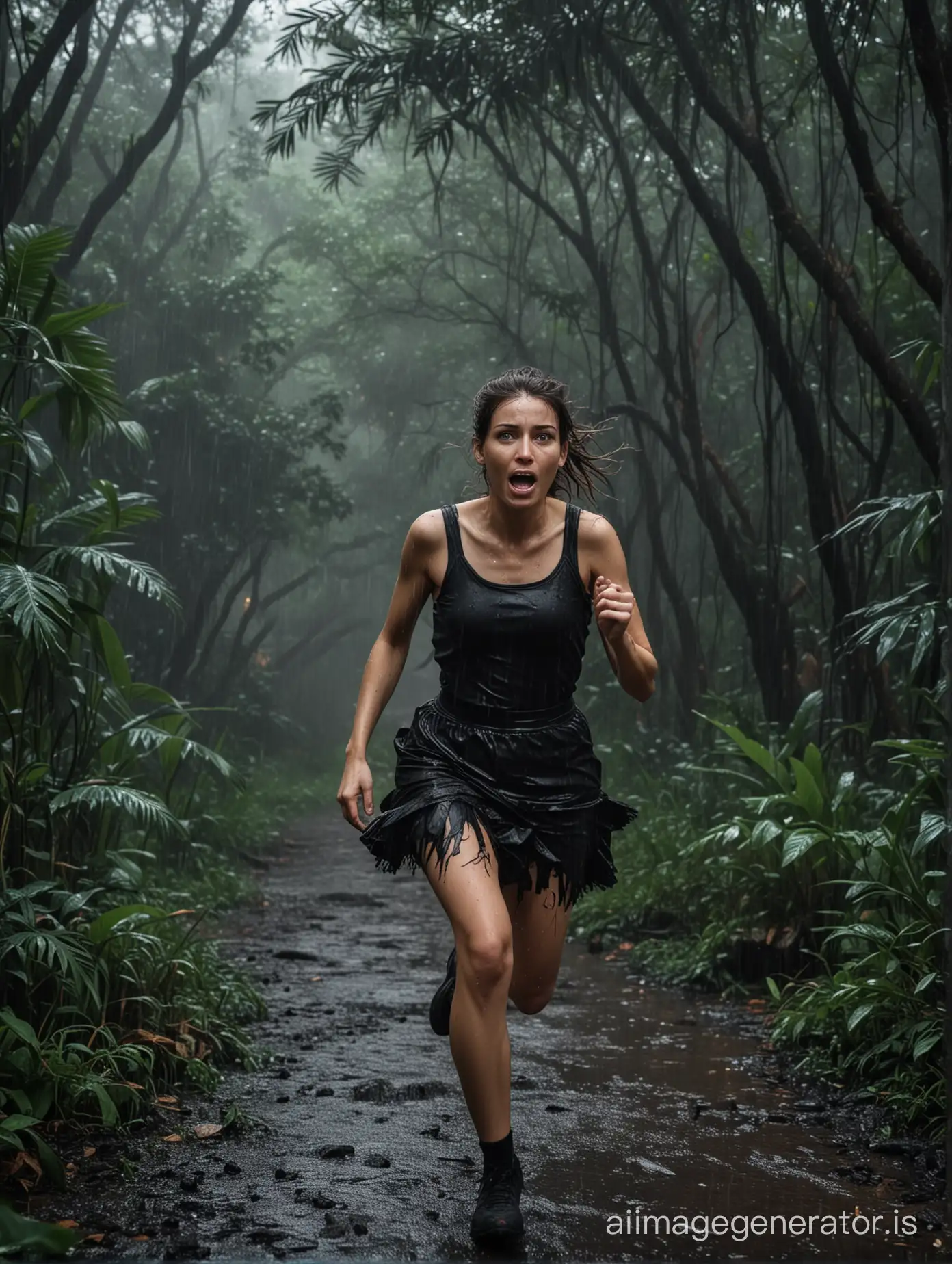 Scared-Girl-in-Torn-Outfit-Running-in-a-Rainy-Jungle-Winter-Night