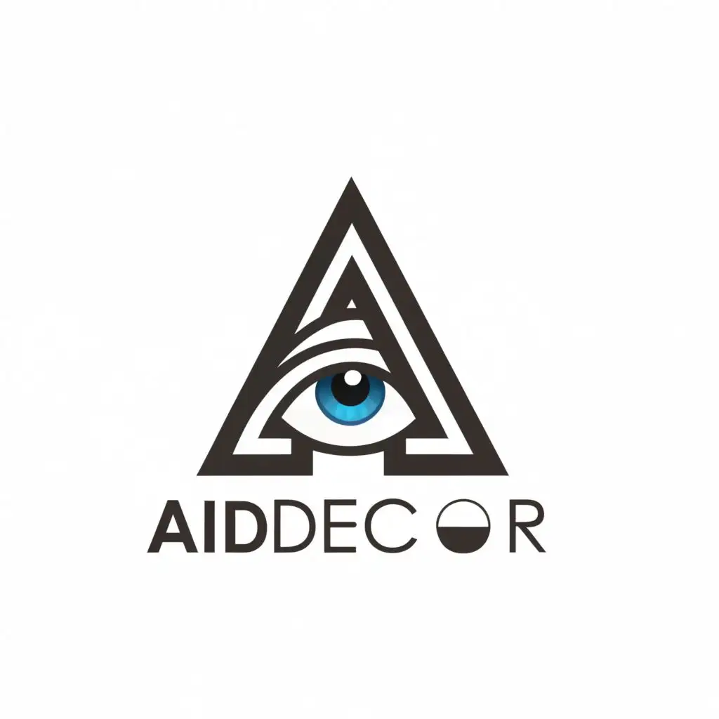 logo, eye inside teh alphabet A, with the text "AI decor", typography
