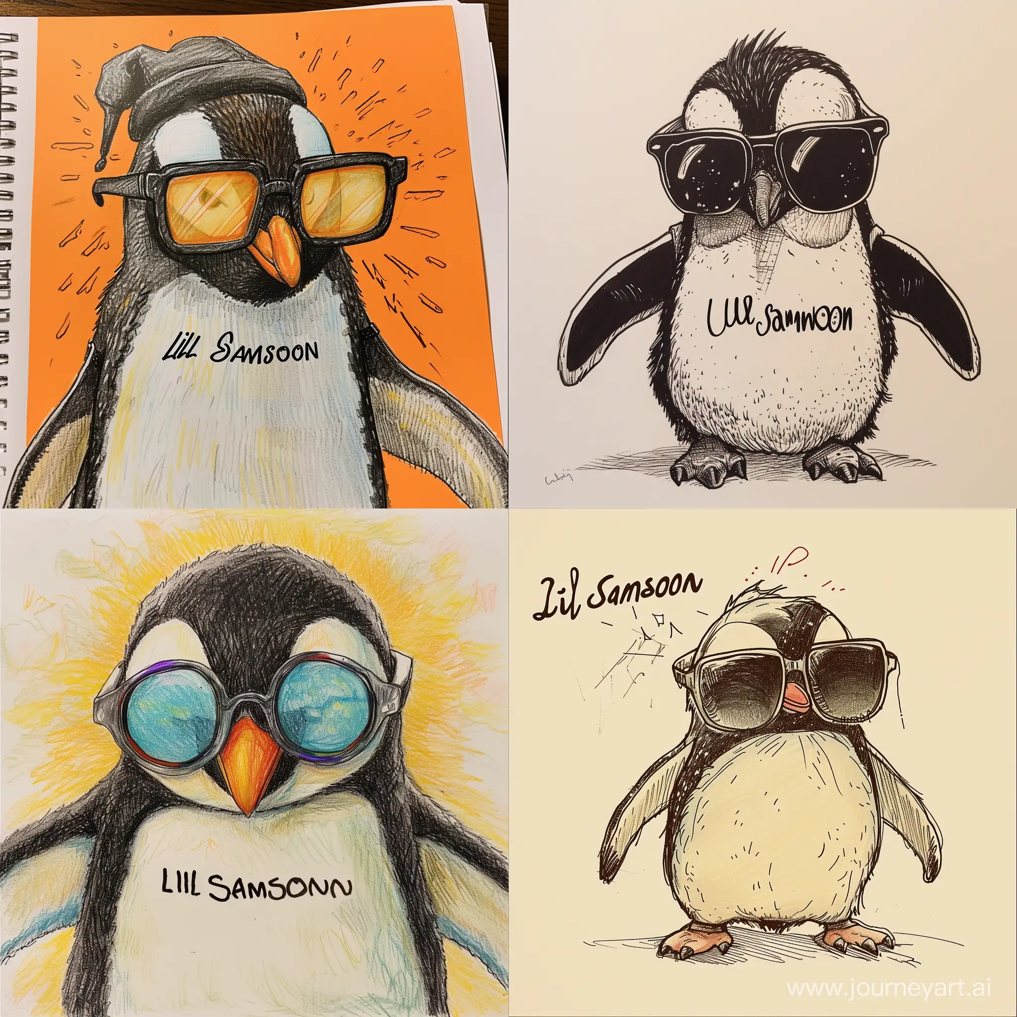 рисунок пингвина в реперских очках с надписью lil samson