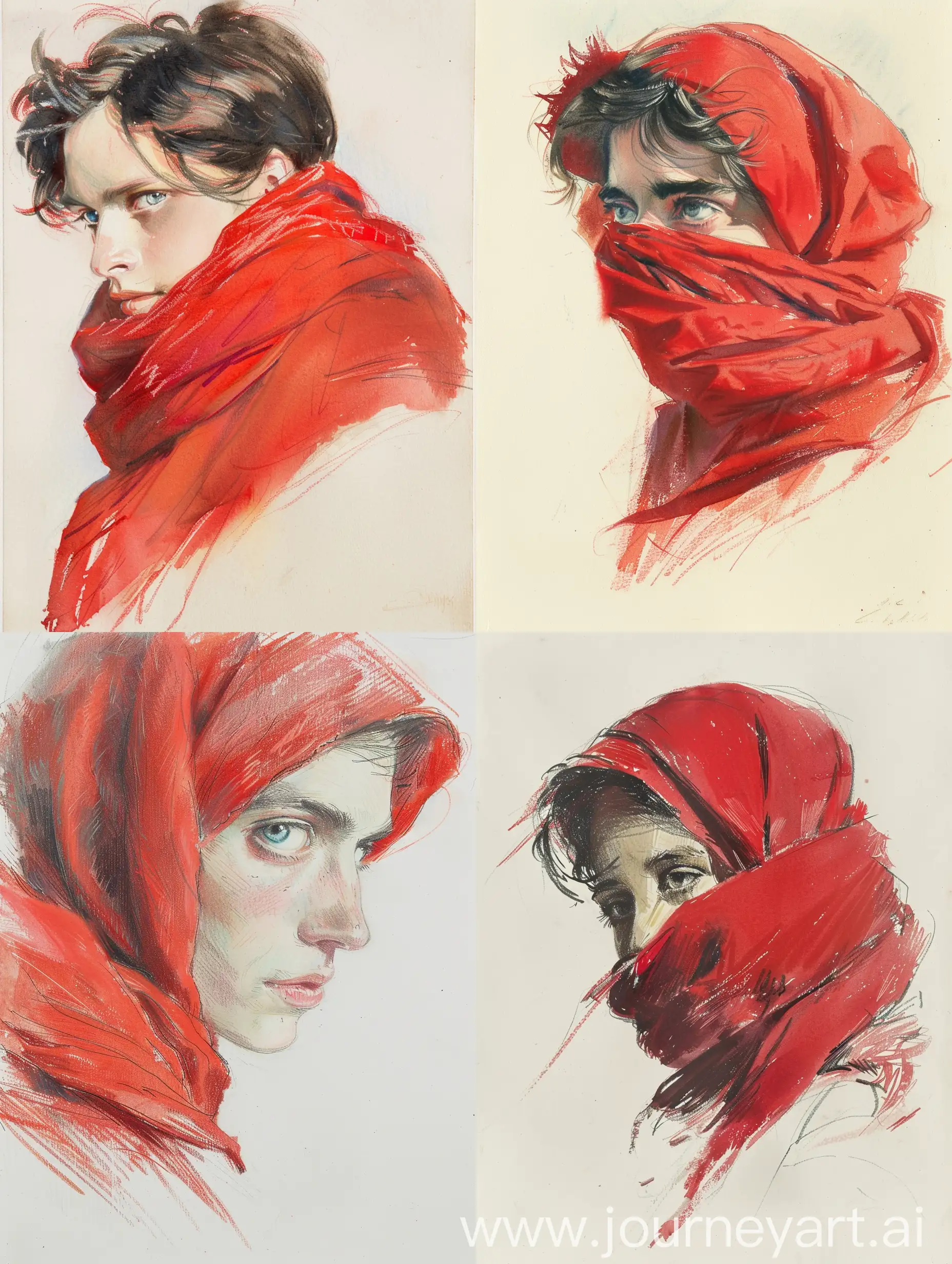 Energetic-Person-with-Red-Scarf-Vibrant-Pencil-Drawing-Inspired-by-John-Singer-Sargent