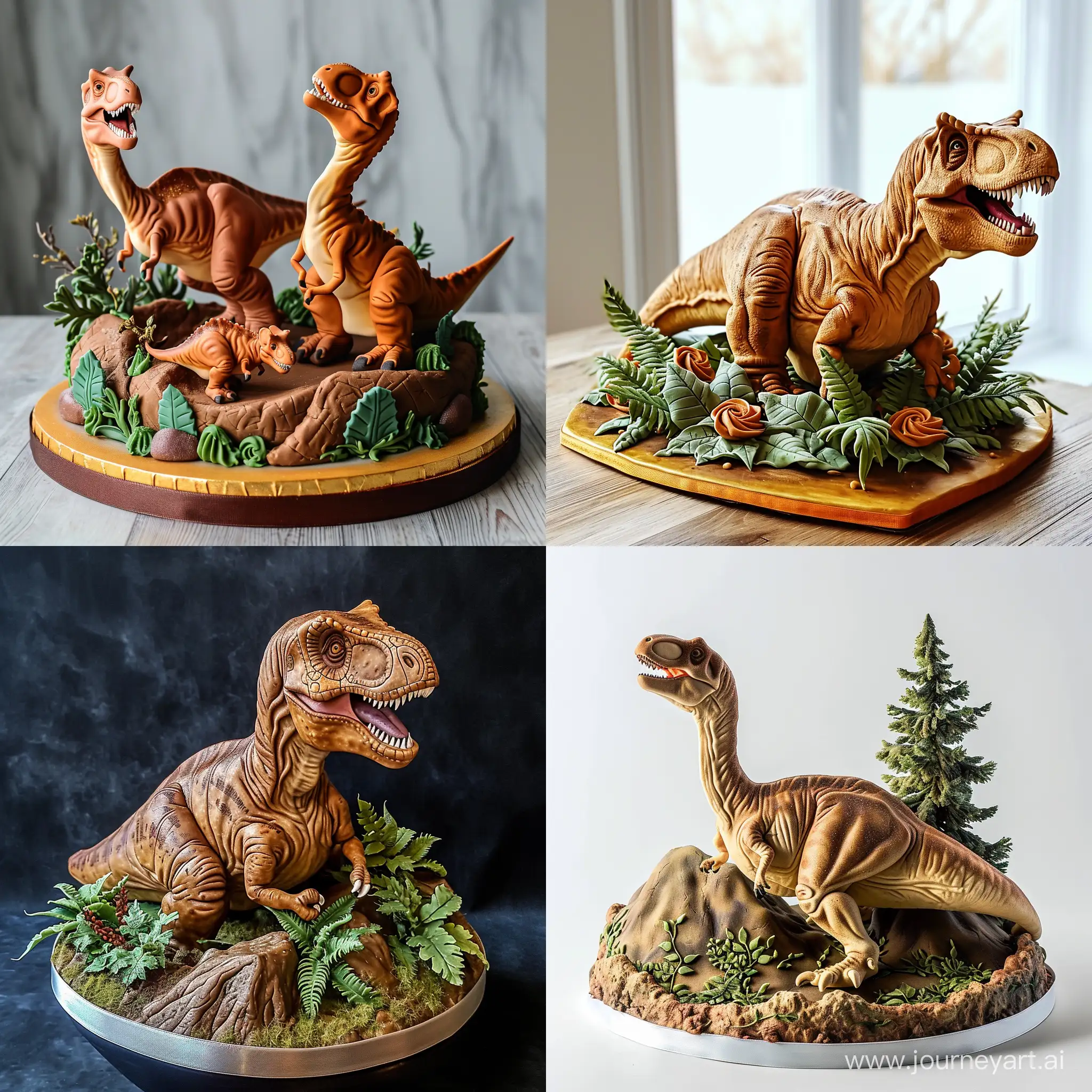 dinosaur birthday cake, realism, photorealistic