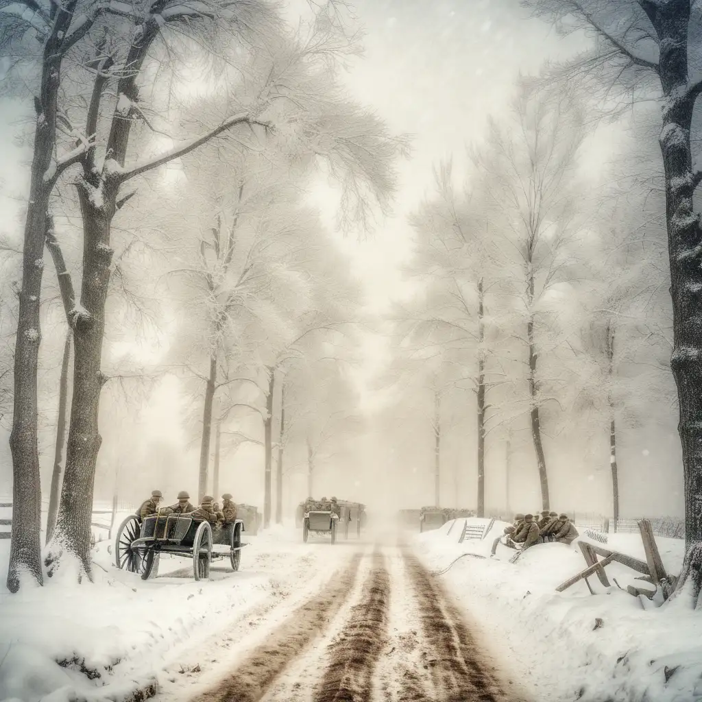 Historical Winter Blizzard Scene World War One Battlefield in Vintage Realism