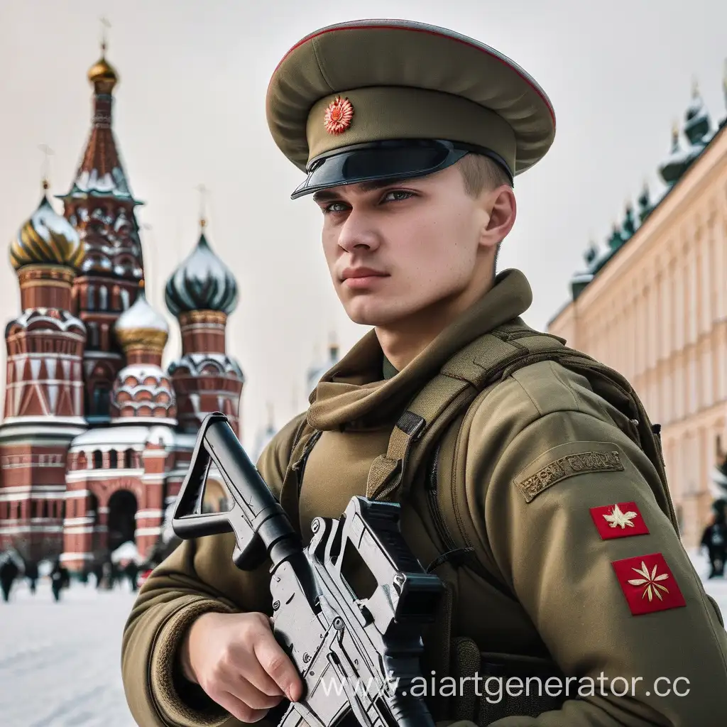 Russian-Soldier-in-Traditional-Uniform-Standing-at-Attention