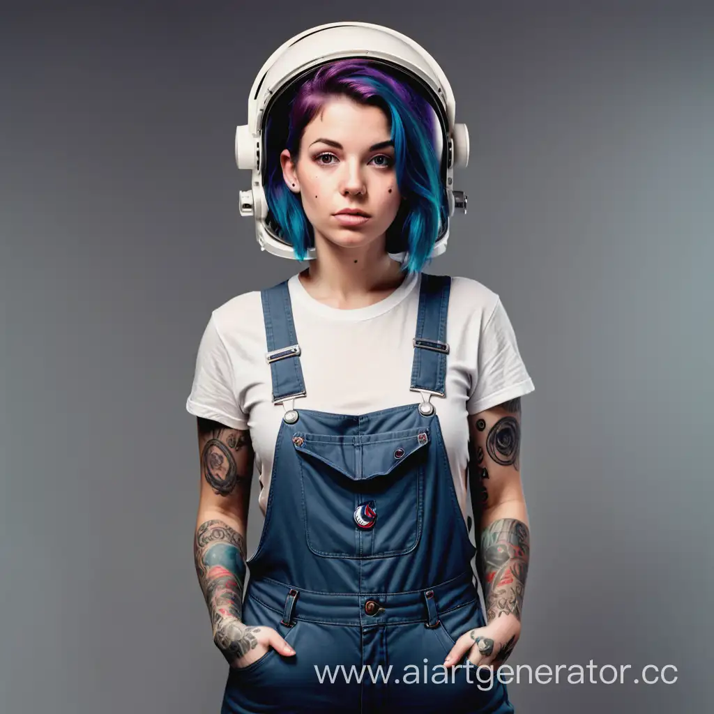 Tattooed-Astronaut-Fashion-Stylish-Young-Woman-in-Overalls-and-Helmet