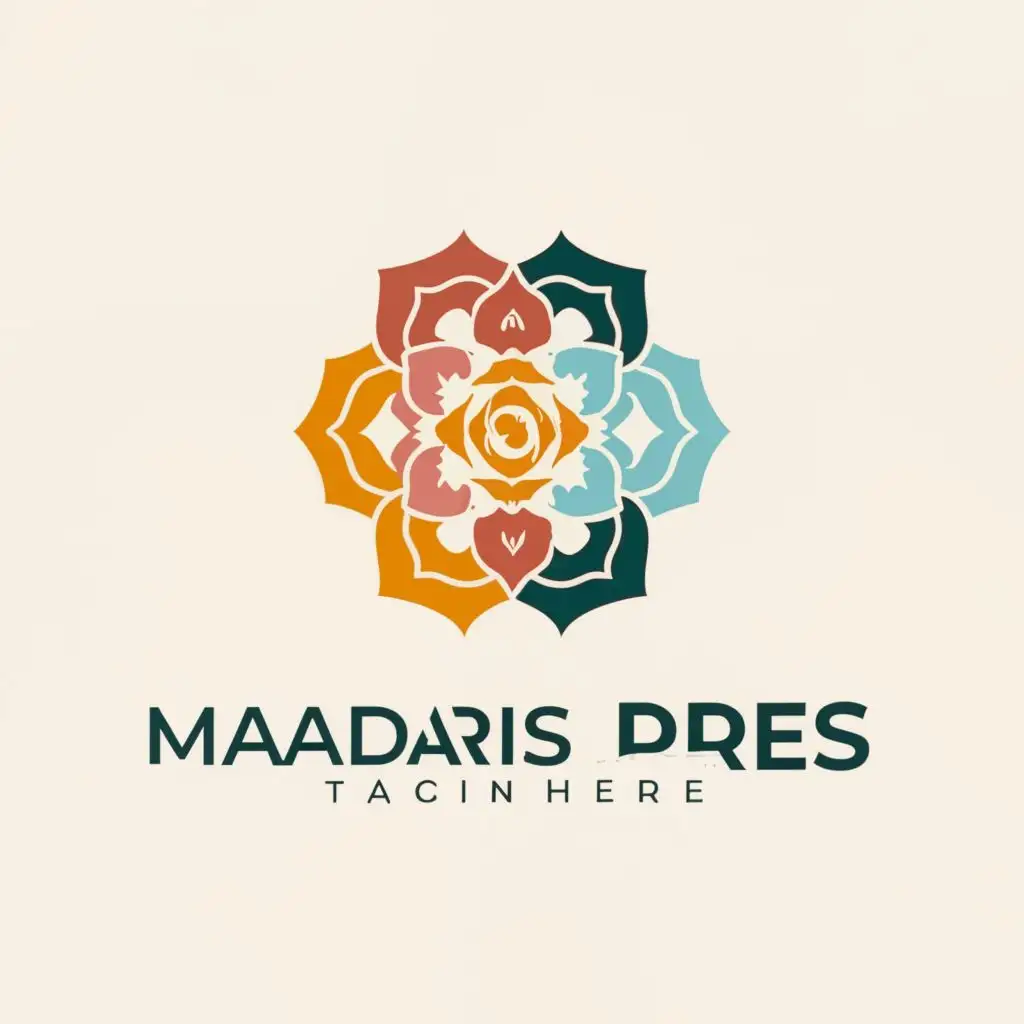 logo, eight side rose flower logo with fresh colour contrast simple, with the text "Madaris Press", typography, be used in Education industry