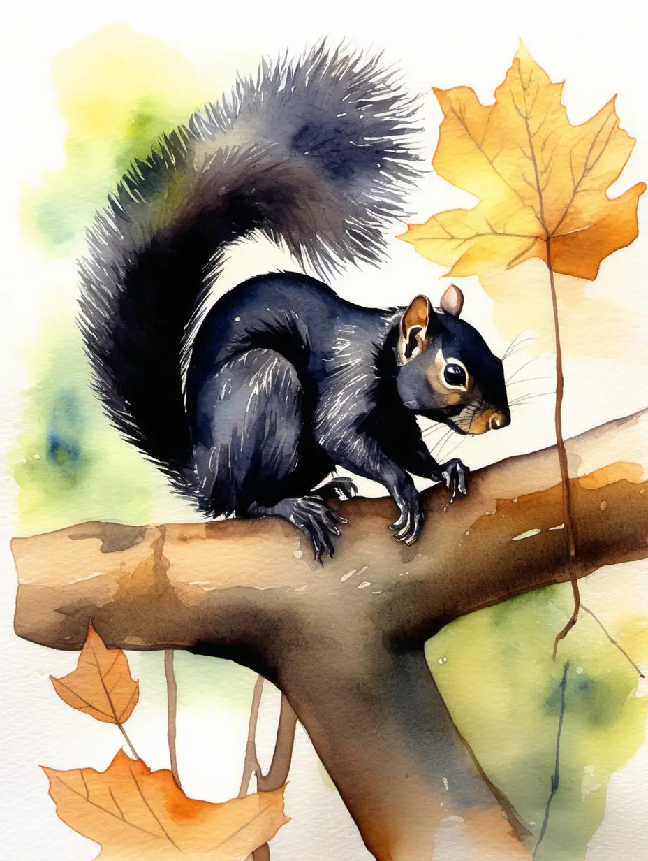 black squirrels watercolour 