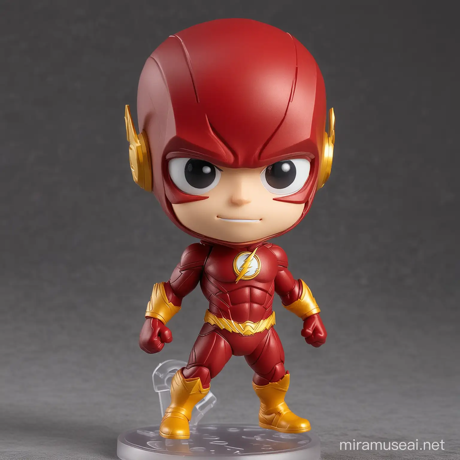 Create a Chibi (Nendoroid) version of the DC Comics character "Flash" in a running pose  without bugged or duplicated defective body parts