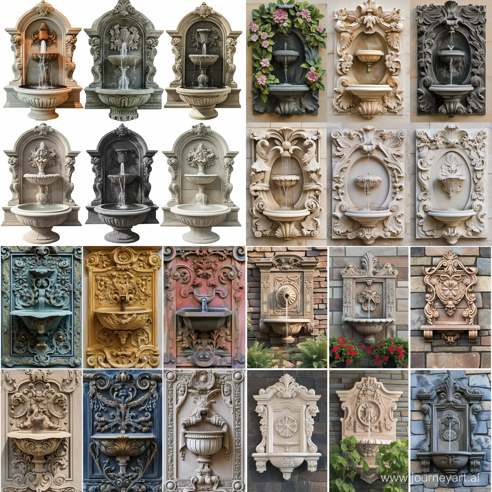 6 farklı vasyasyon barok duvar çeşmesi 