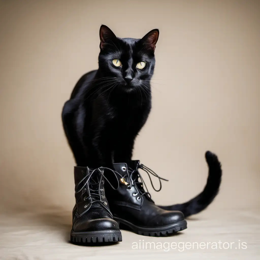 Black-Cat-Wearing-Boots-Strolling-Through-Moonlit-Forest