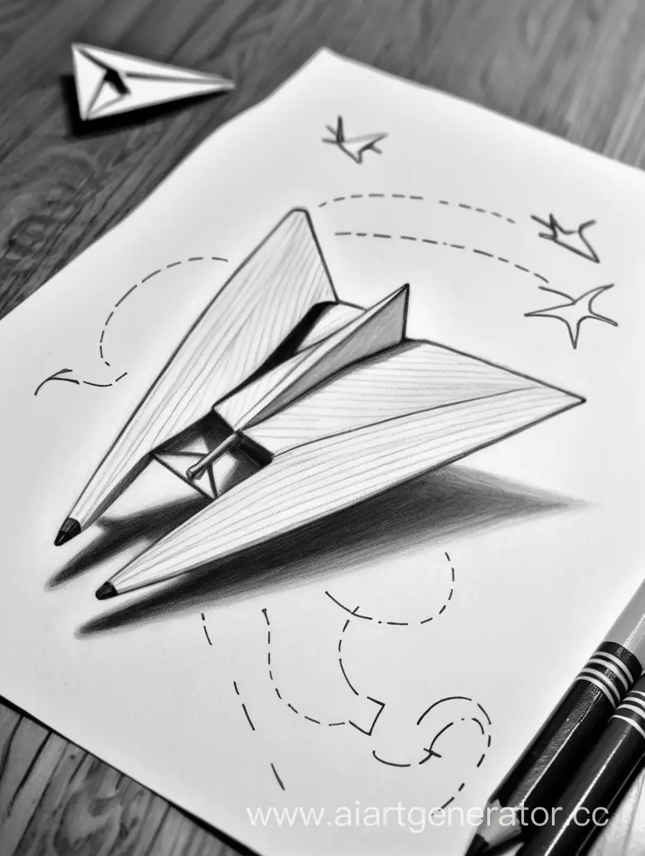 карандашный рисунок, отличная новость, бумажный самолетик, радость