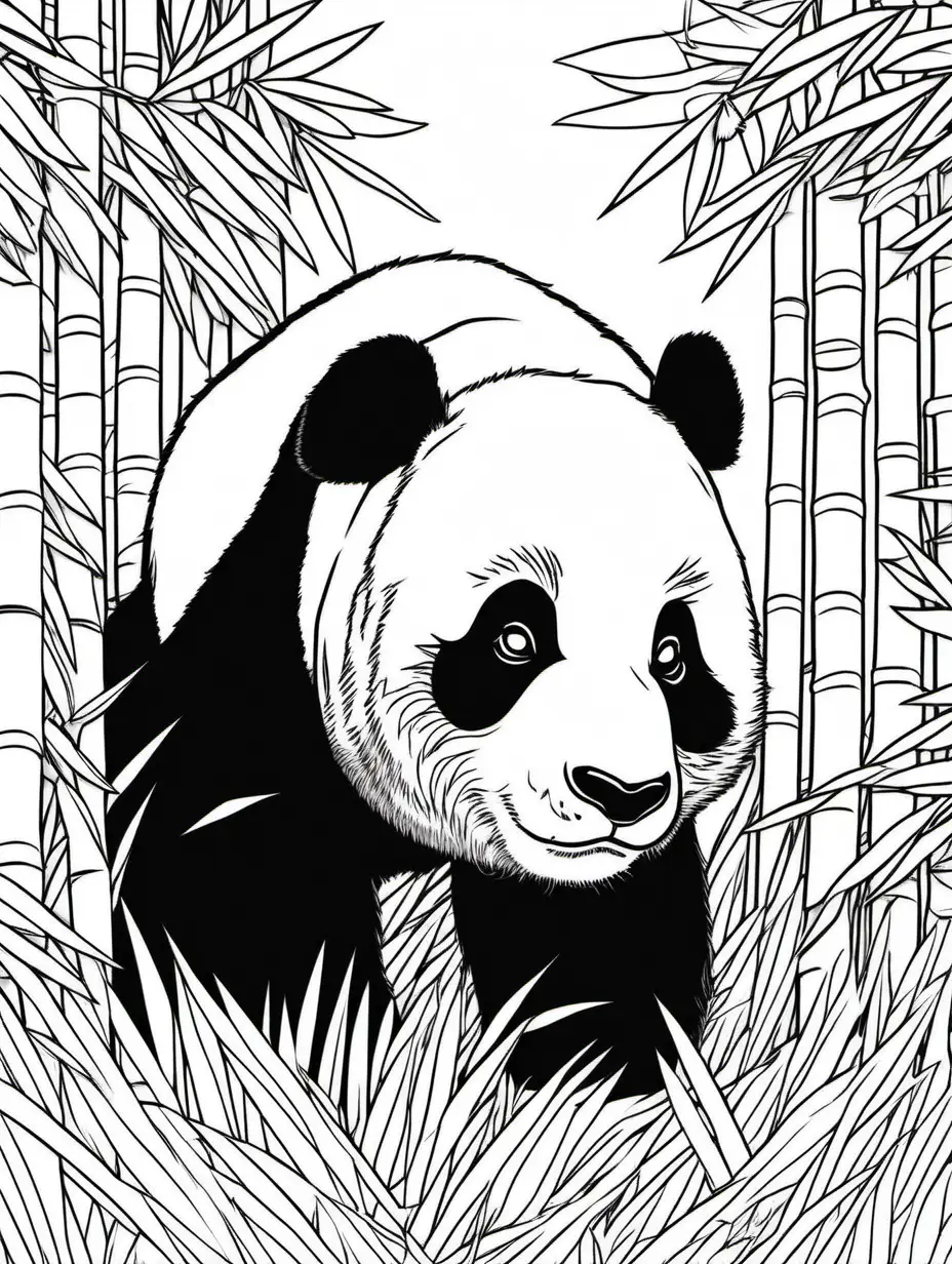 coloring page,  giant panda bear, thick lines, low detail, no shading