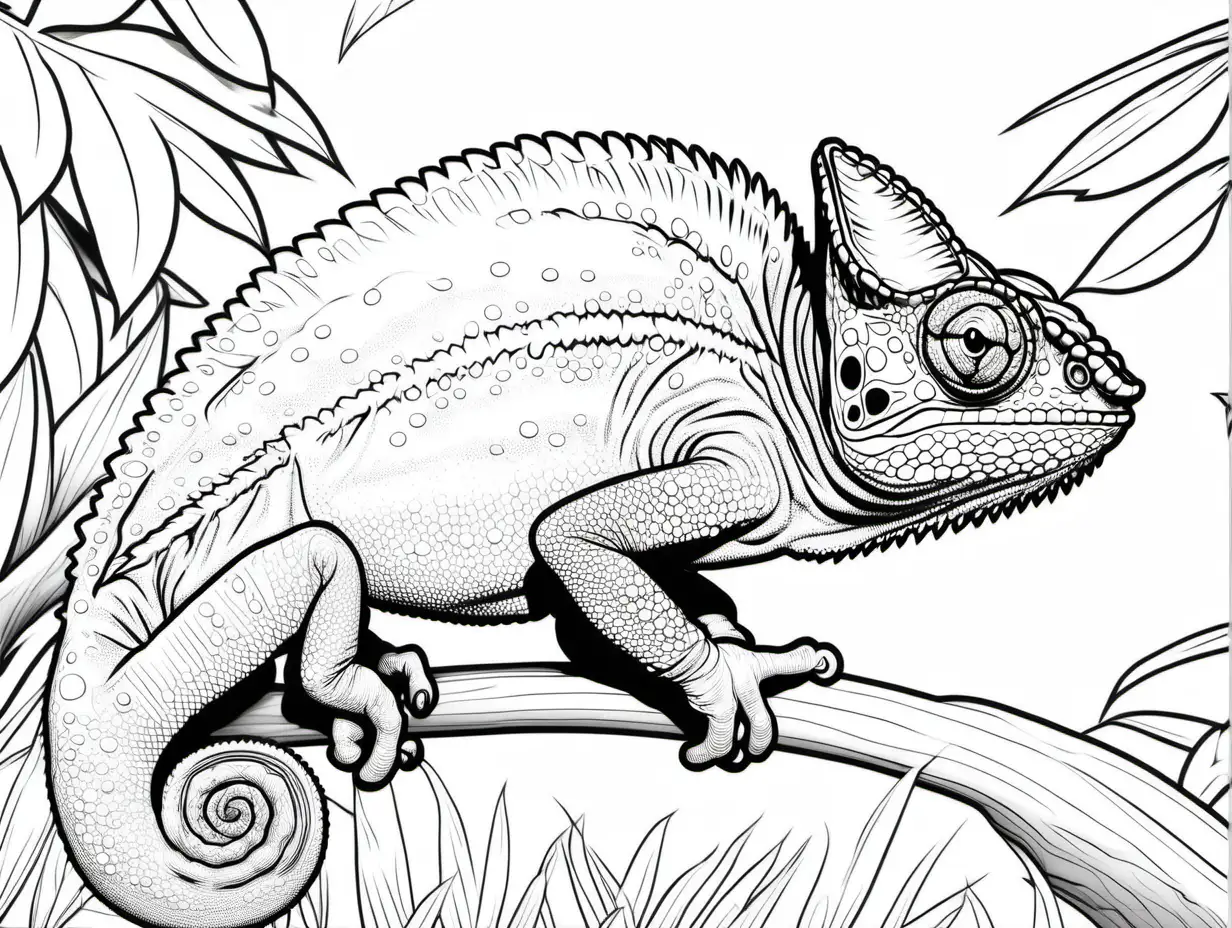 coloring page for adults, Senegal Chameleon, in Africa, clean outline, no shade