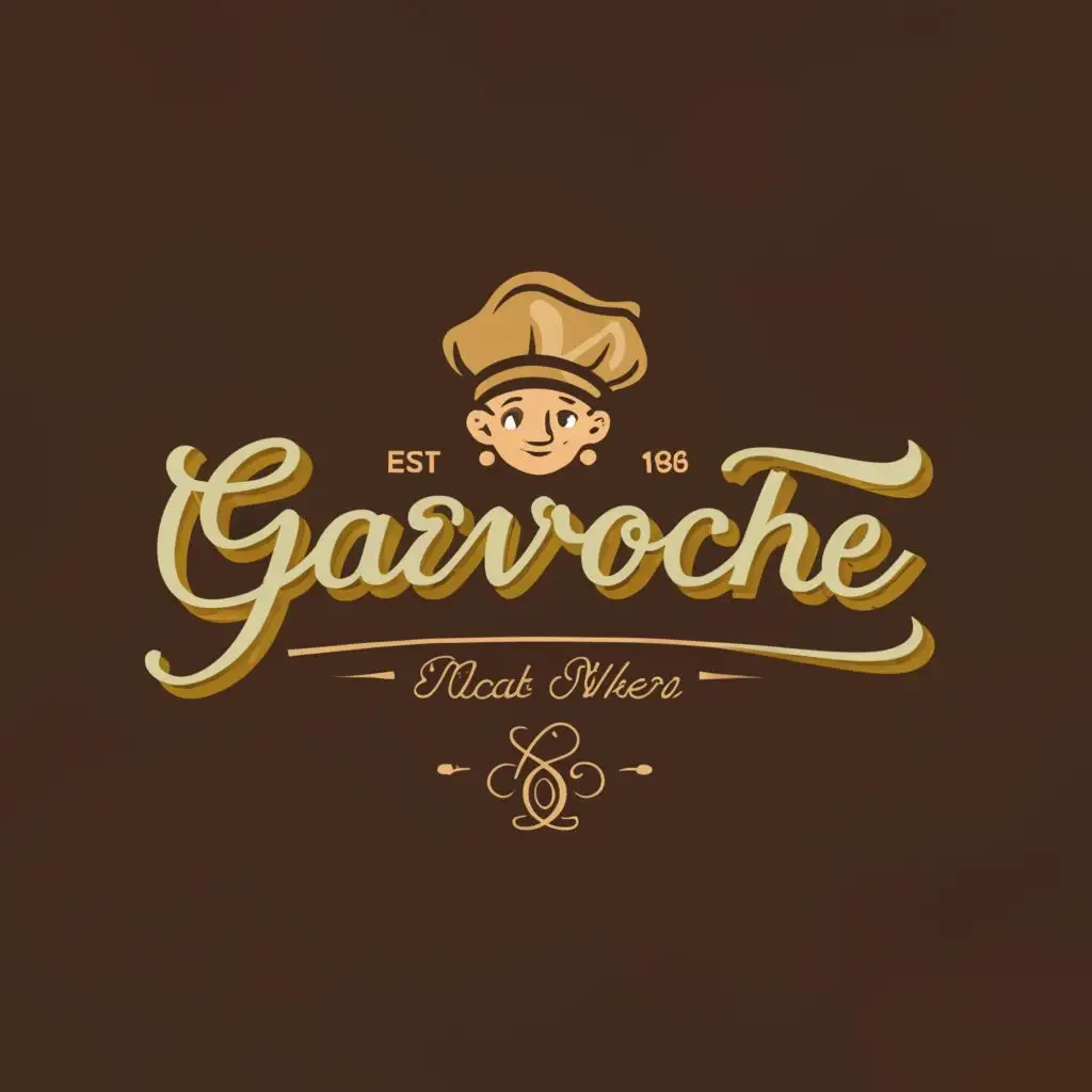 a logo design,with the text "Gavroche", main symbol:Brown background with gold letters, bakery, cap, boy in old cap, bakery, boy baker, Edwardian Script ITC font,Minimalistic,be used in Restaurant industry,clear background
