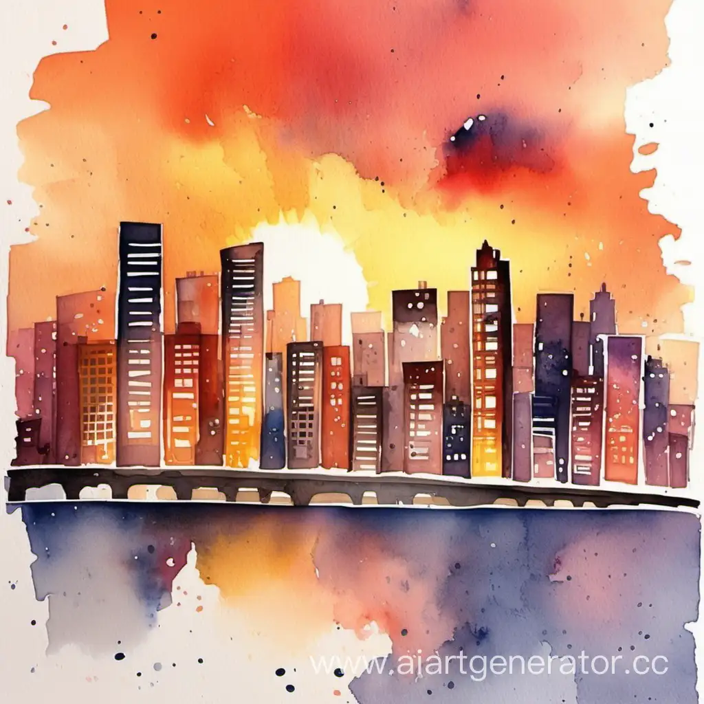 Vibrant-Sunset-Cityscape-in-Watercolor-Technique