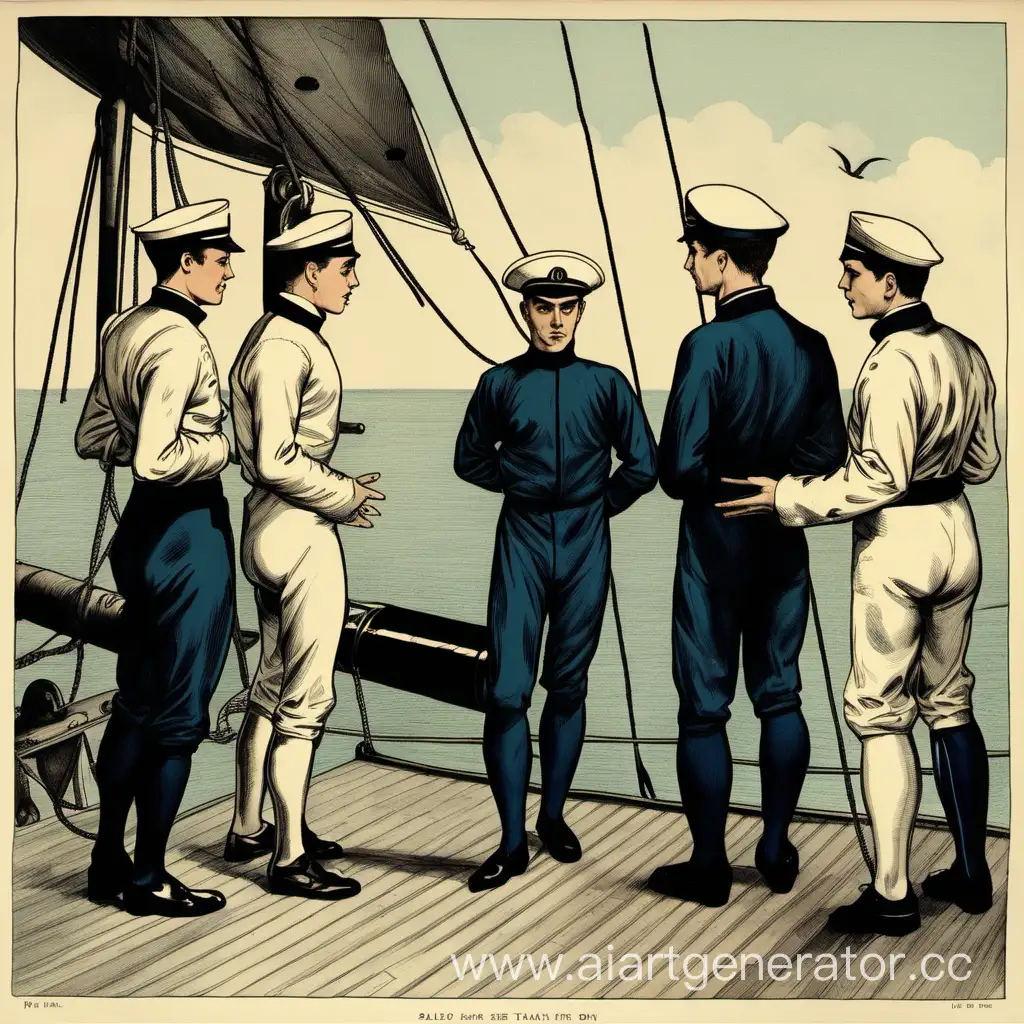 Sailors-Engaged-in-Conversations-on-Deck-of-Ship