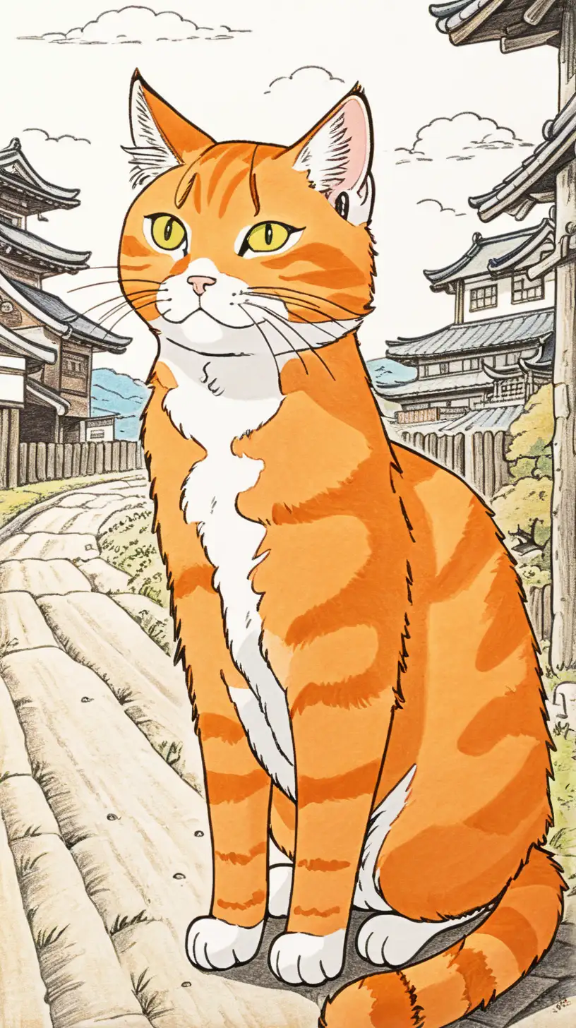 Adorable Orange Cat in Miyazaki HayaoInspired Anime Style