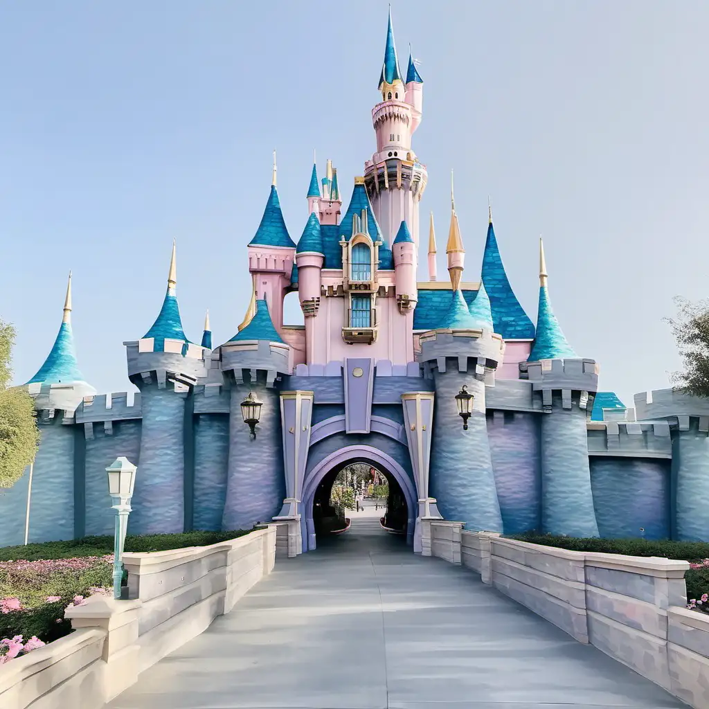 make this disneyland castle look like a handpainted watercolor canvas. Colors: light pastels