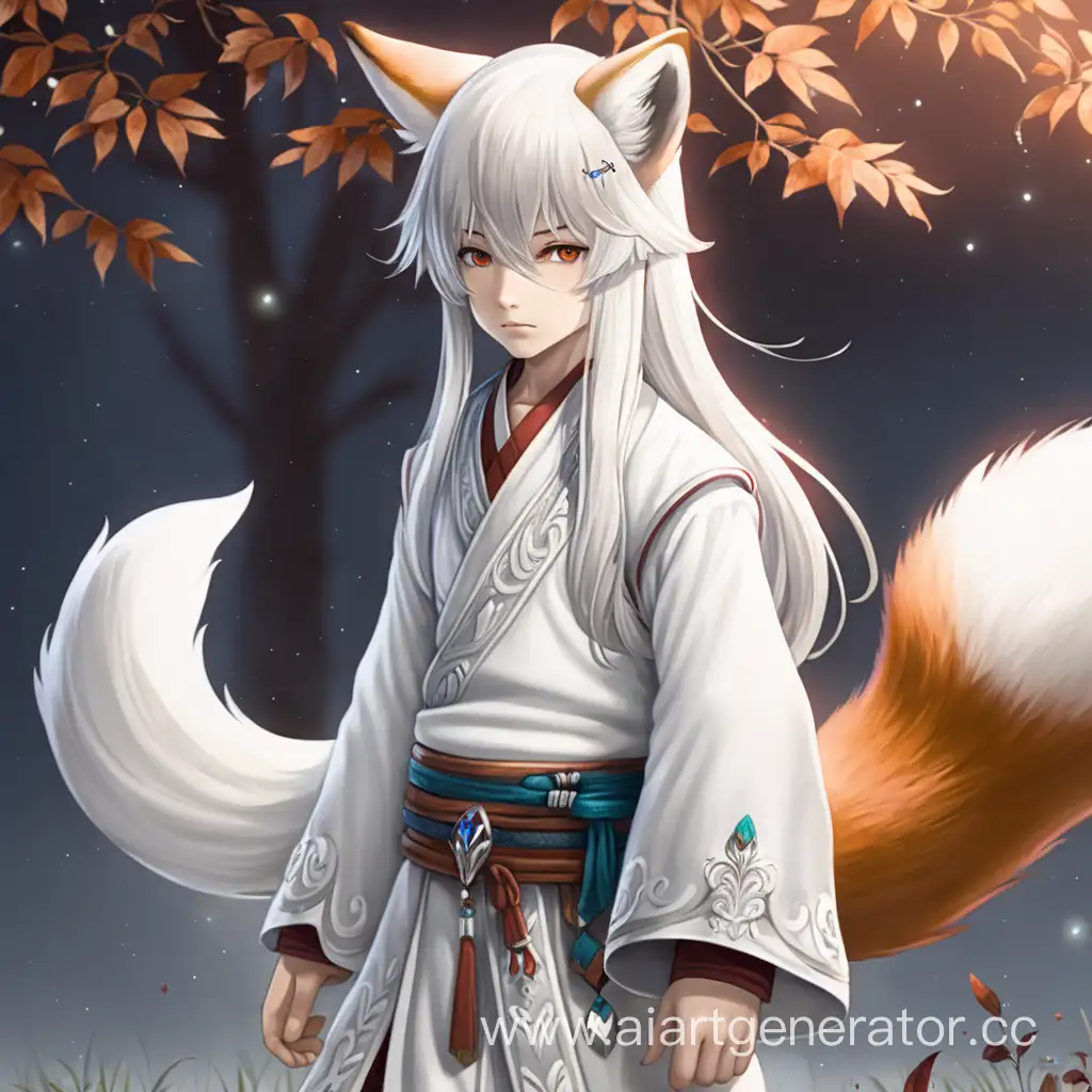Fantasy-Anime-Art-Cunning-Boy-with-Fox-Companion-in-White-Attire