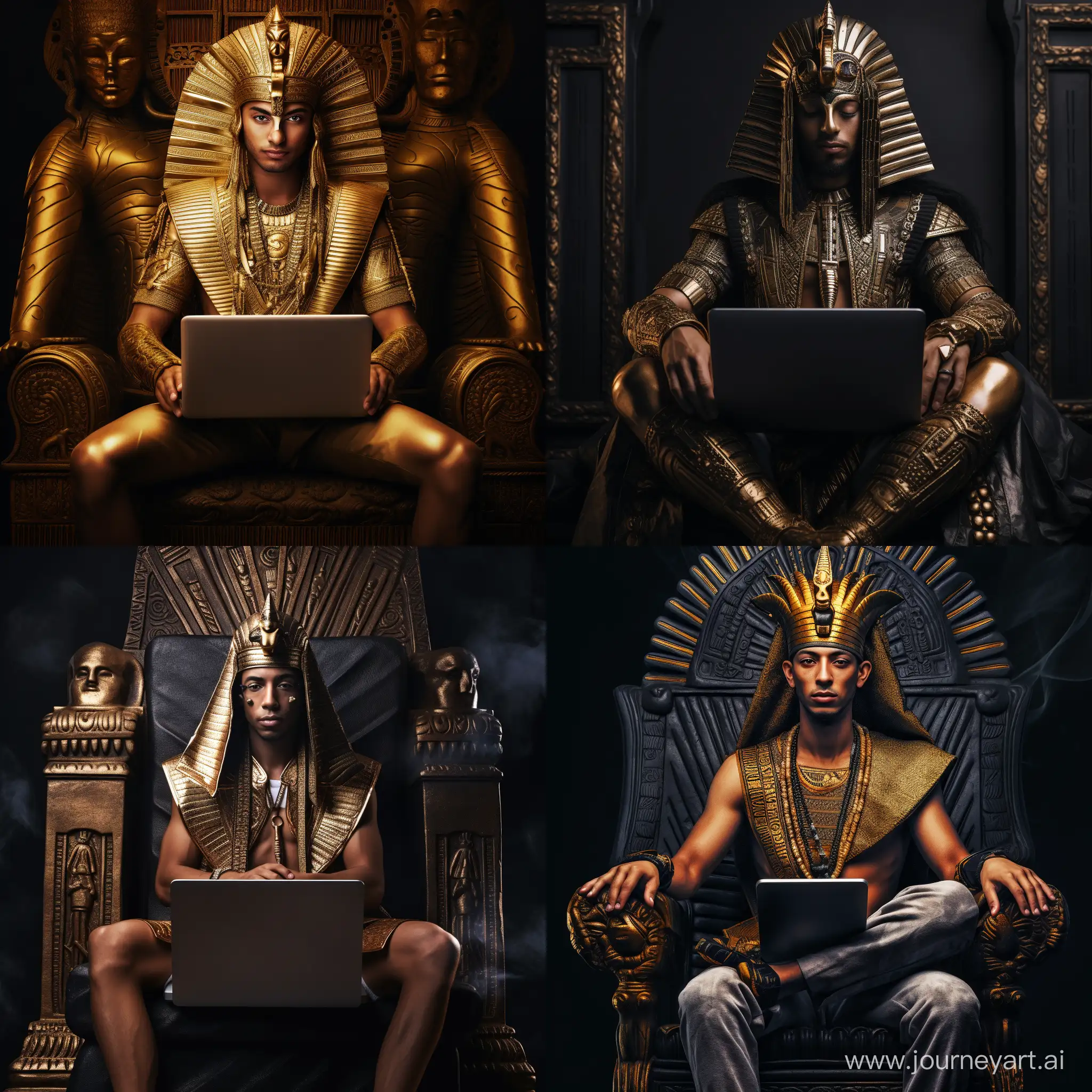Pharaoh-Sitting-on-Chair-with-Laptop