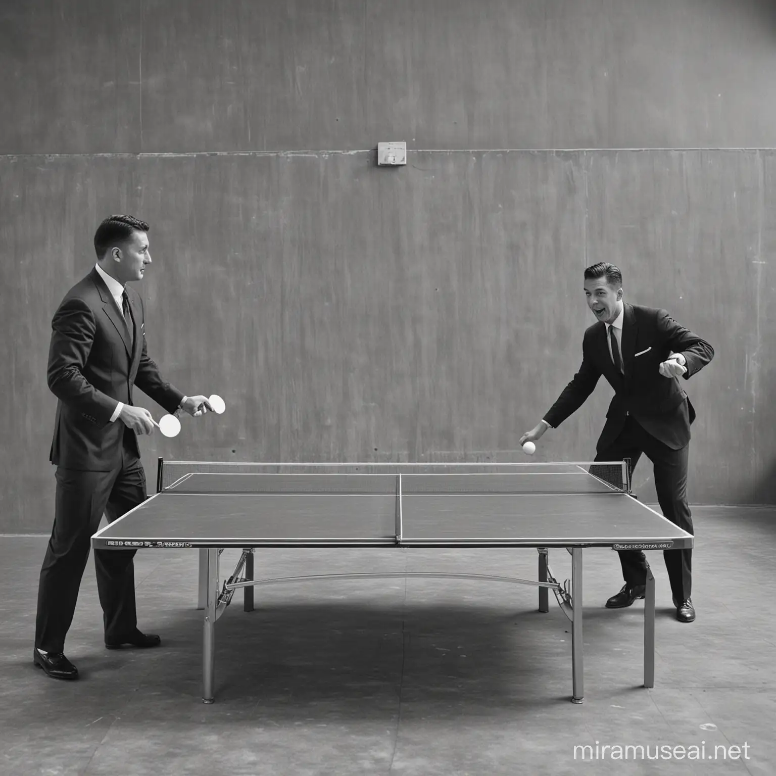 Businessmen in Formal Attire Playing Ping Pong
