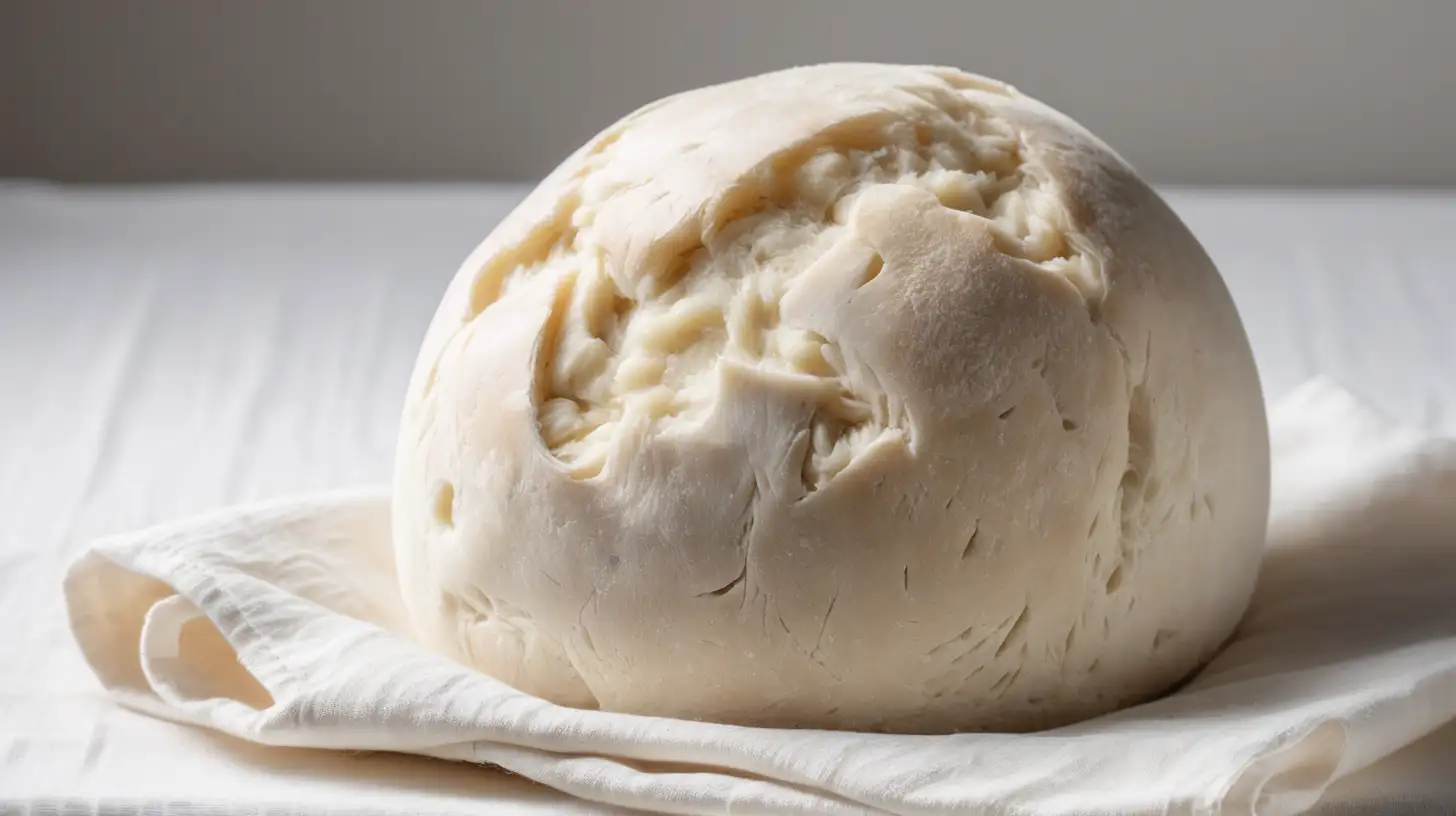 une boule de pate à pain crue blanche de taille moyenne sur un torchon blanc