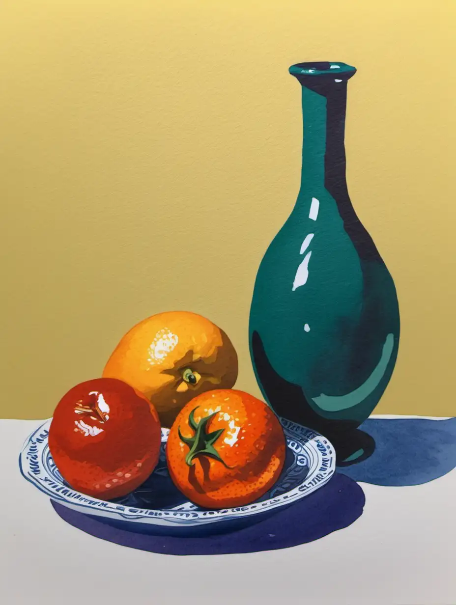 Vibrant Gouache Still Life Painting with Rich Colors and Texture