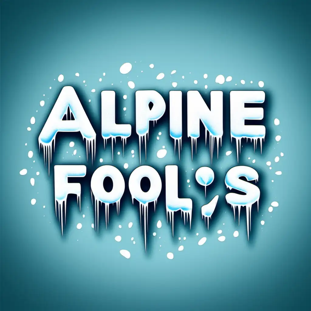 ALPINE FOOLS written in ice font. Simple drawing