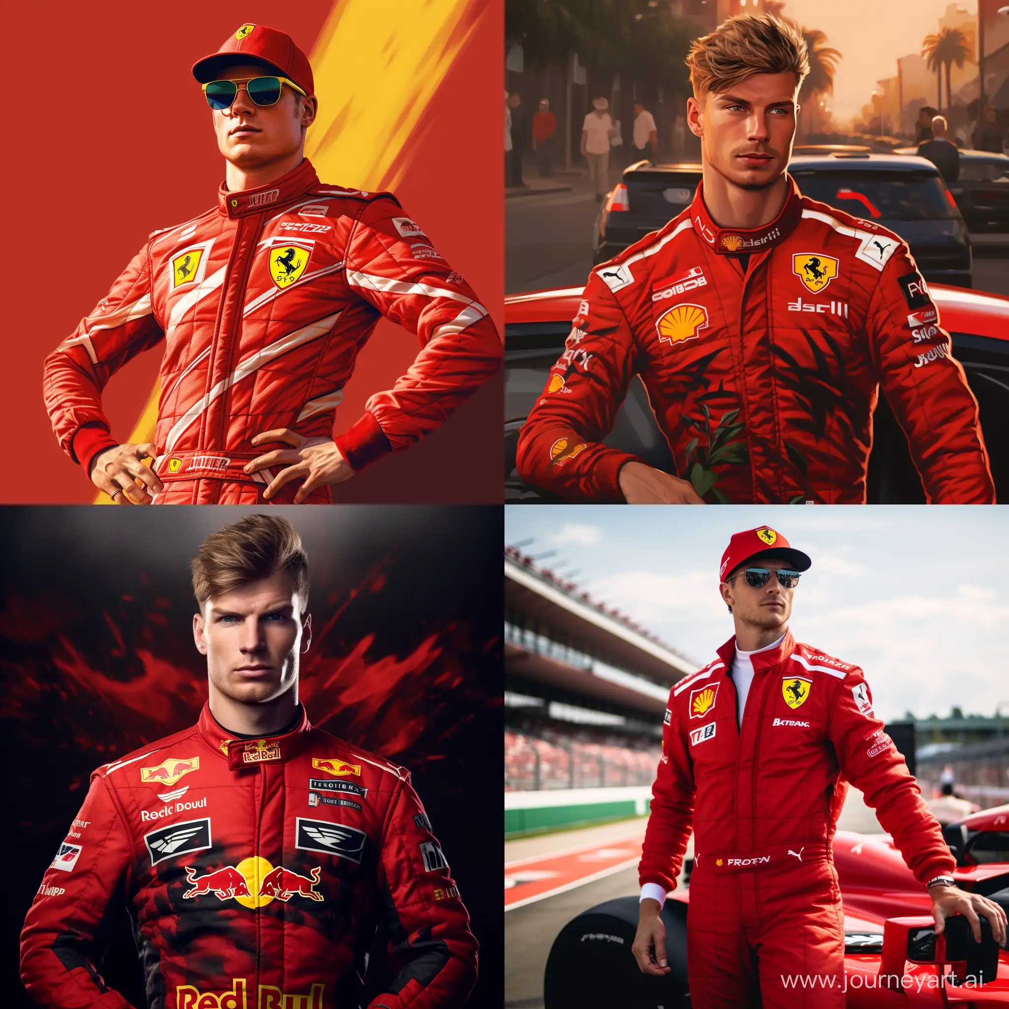 Max Verstappen Sporting Ferrari Racing Suit | Midjourney Prompt
