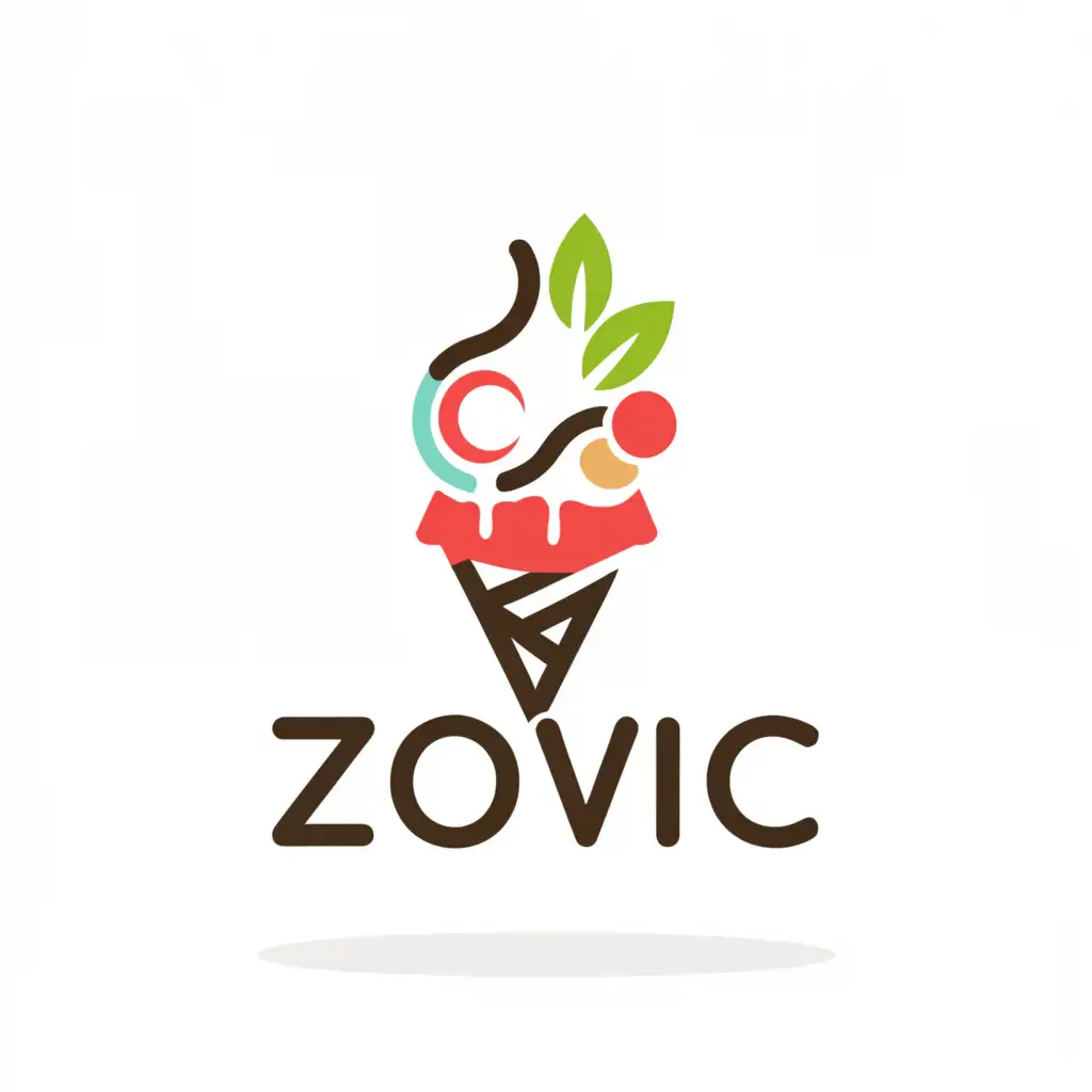 a logo design,with the text "Zovic", main symbol:Cone ice cream apple fruit,Moderate,be used in Restaurant industry,clear background