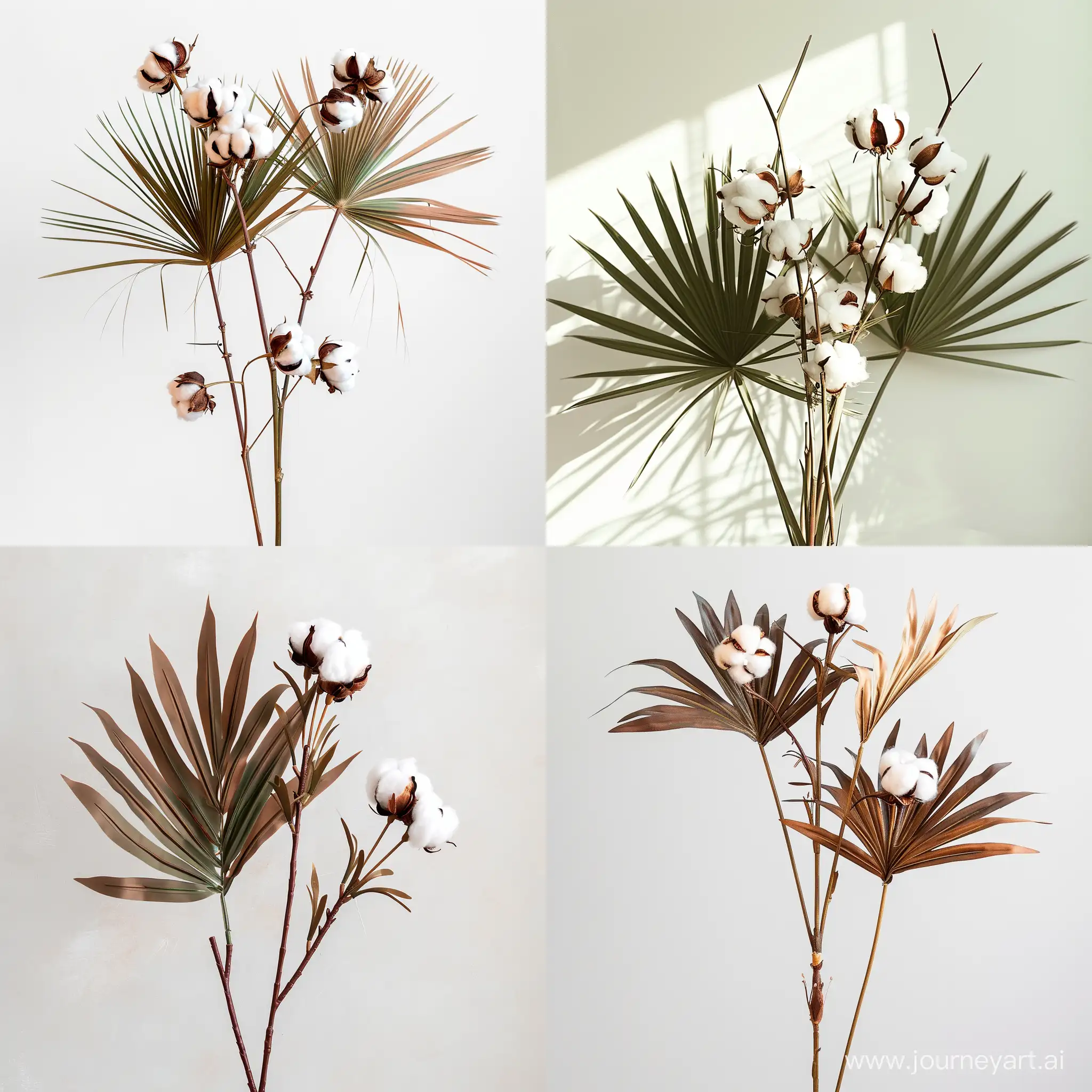 two palms are brought together and there are cotton flowers in them. light background. frontal angle. photo