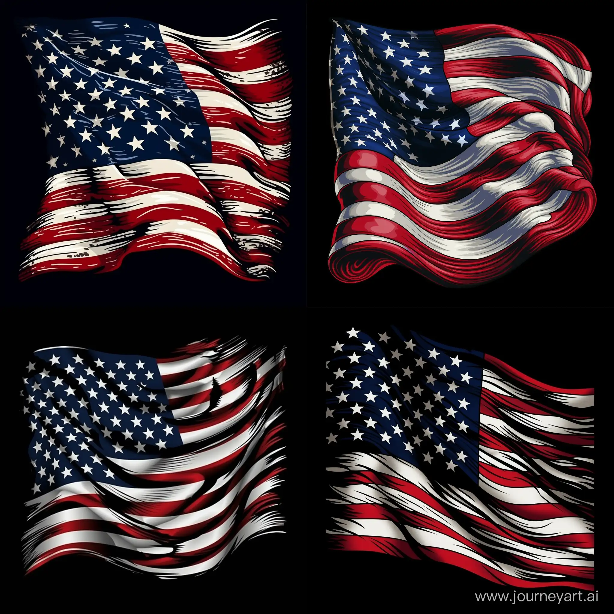 T-shirt print vector American flag on a 
black background