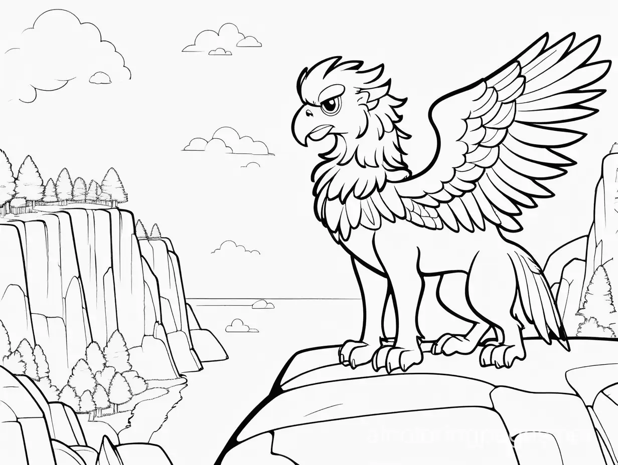 griffin on a cliff




, Coloring Page, black and white, line art, white background, Simplicity, Ample White Space. The background of the coloring page is plain white to make it easy for young children to color within the lines. The outlines of all the subjects are easy to distinguish, making it simple for kids to color without too much difficulty