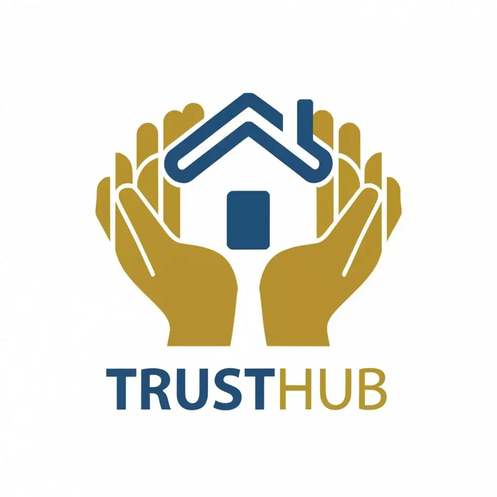 logo, two hands, with the text "Trusthub", typography, be used in Construction industry