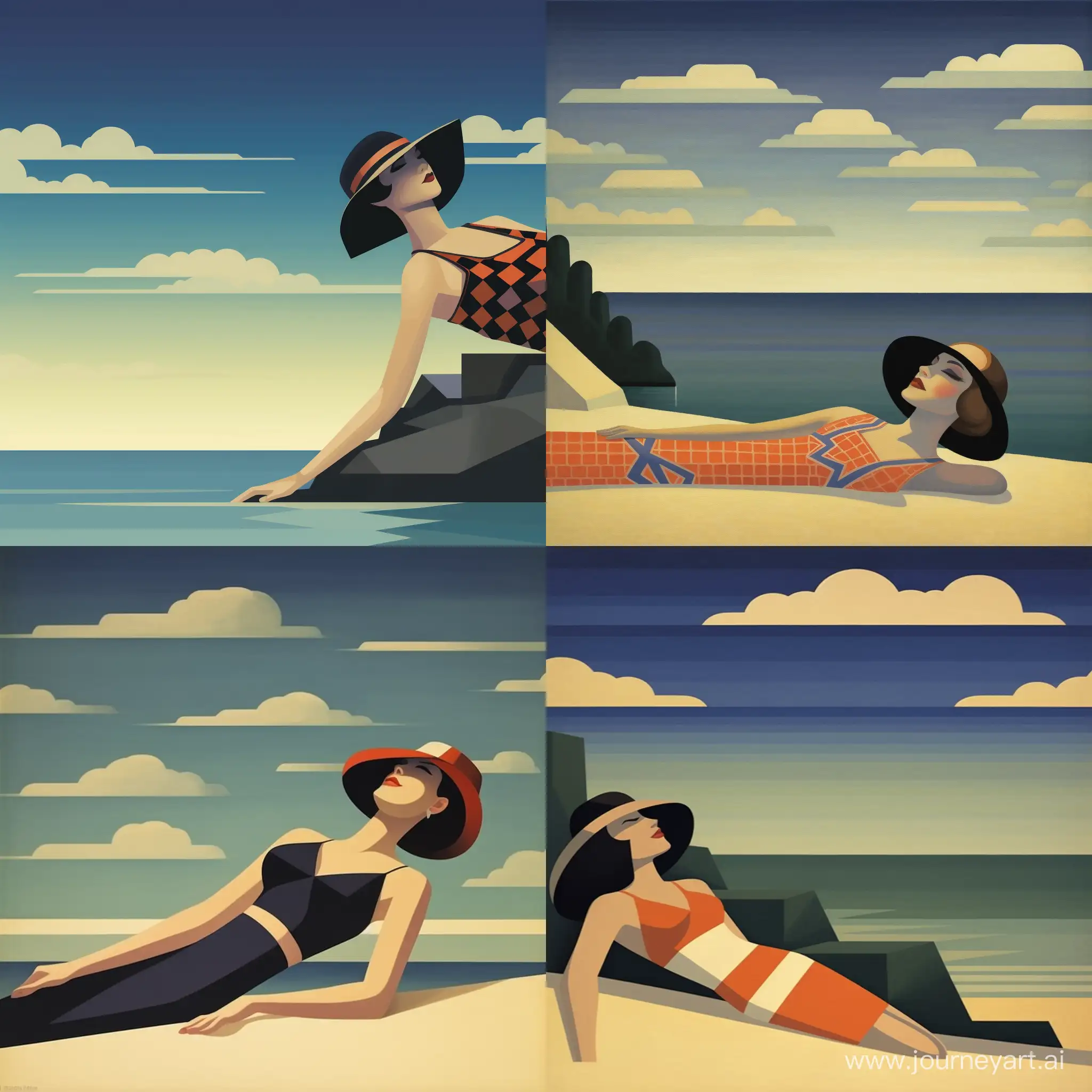 Женщина в бикини лежит на пляже