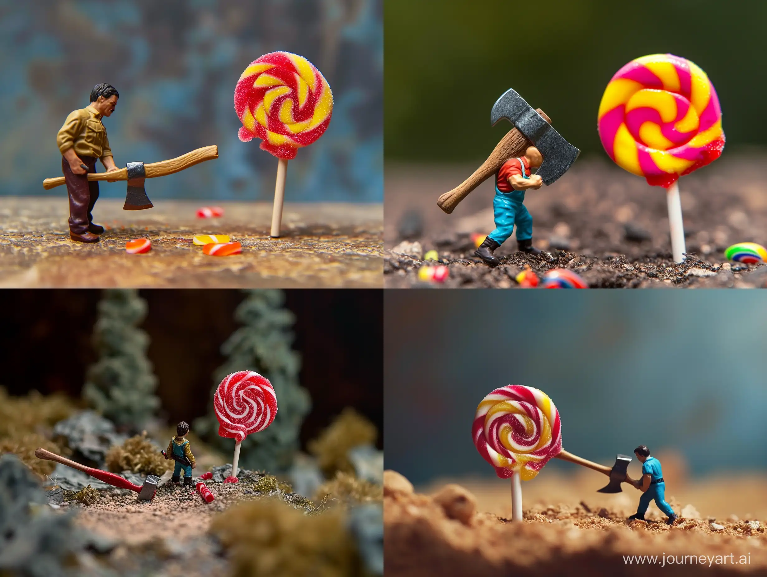 Playful-Miniature-Figure-Chopping-Lollipop-with-an-Ax