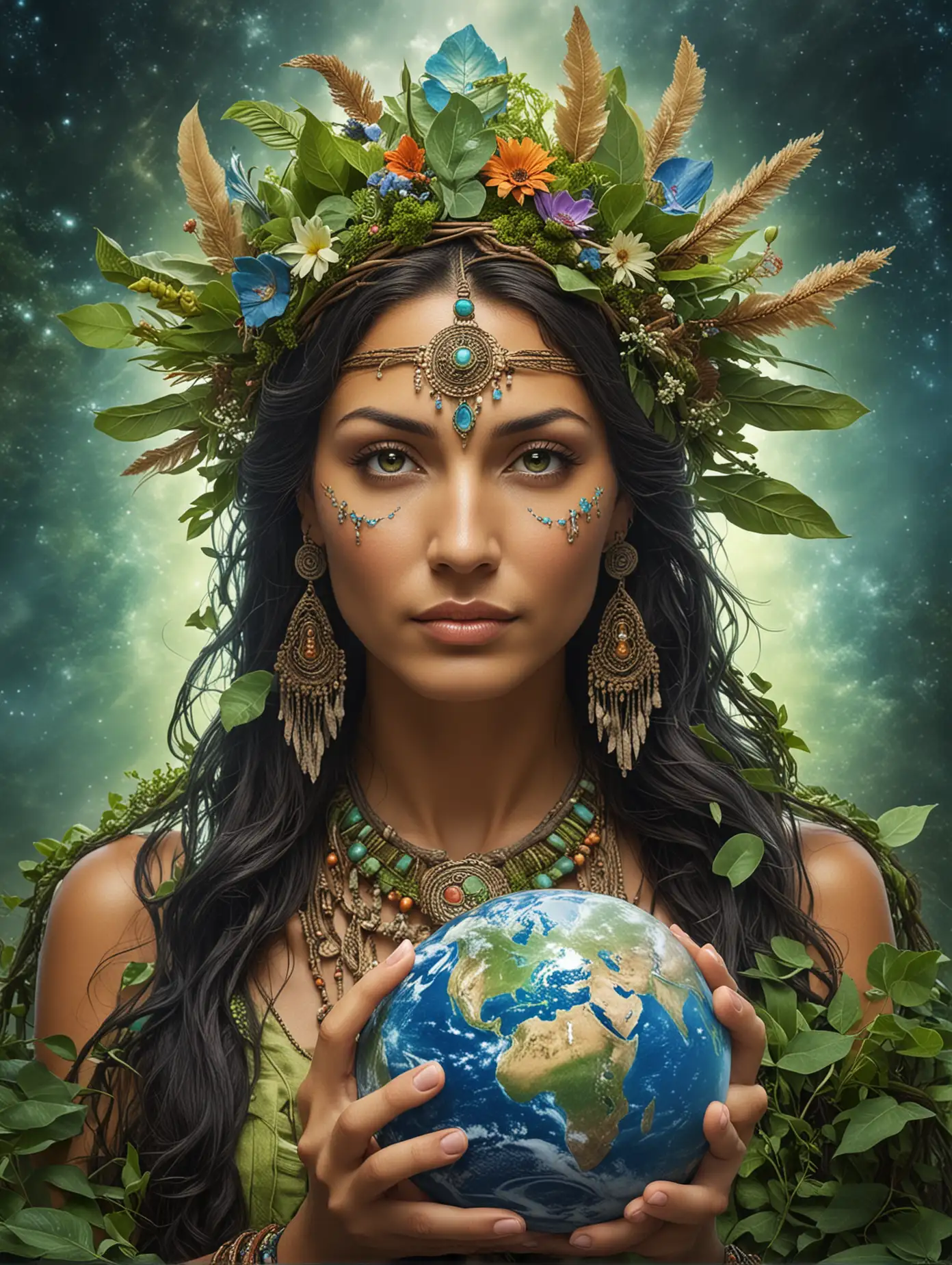 Mother Earth Deity Serene Goddess Surrounded by Nature