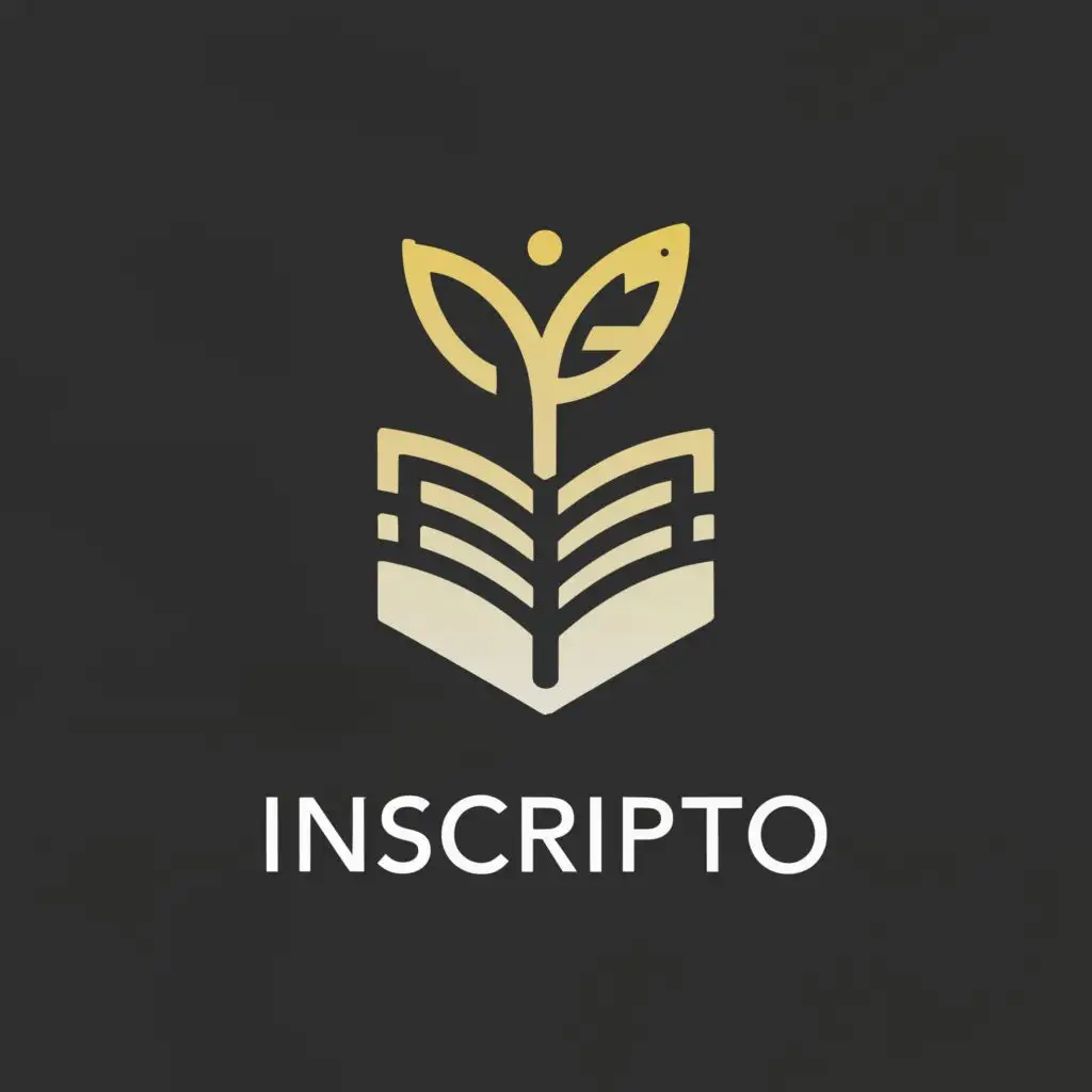 logo, book and quill, material design, dark theme compatible, with the text "inscripto", typography