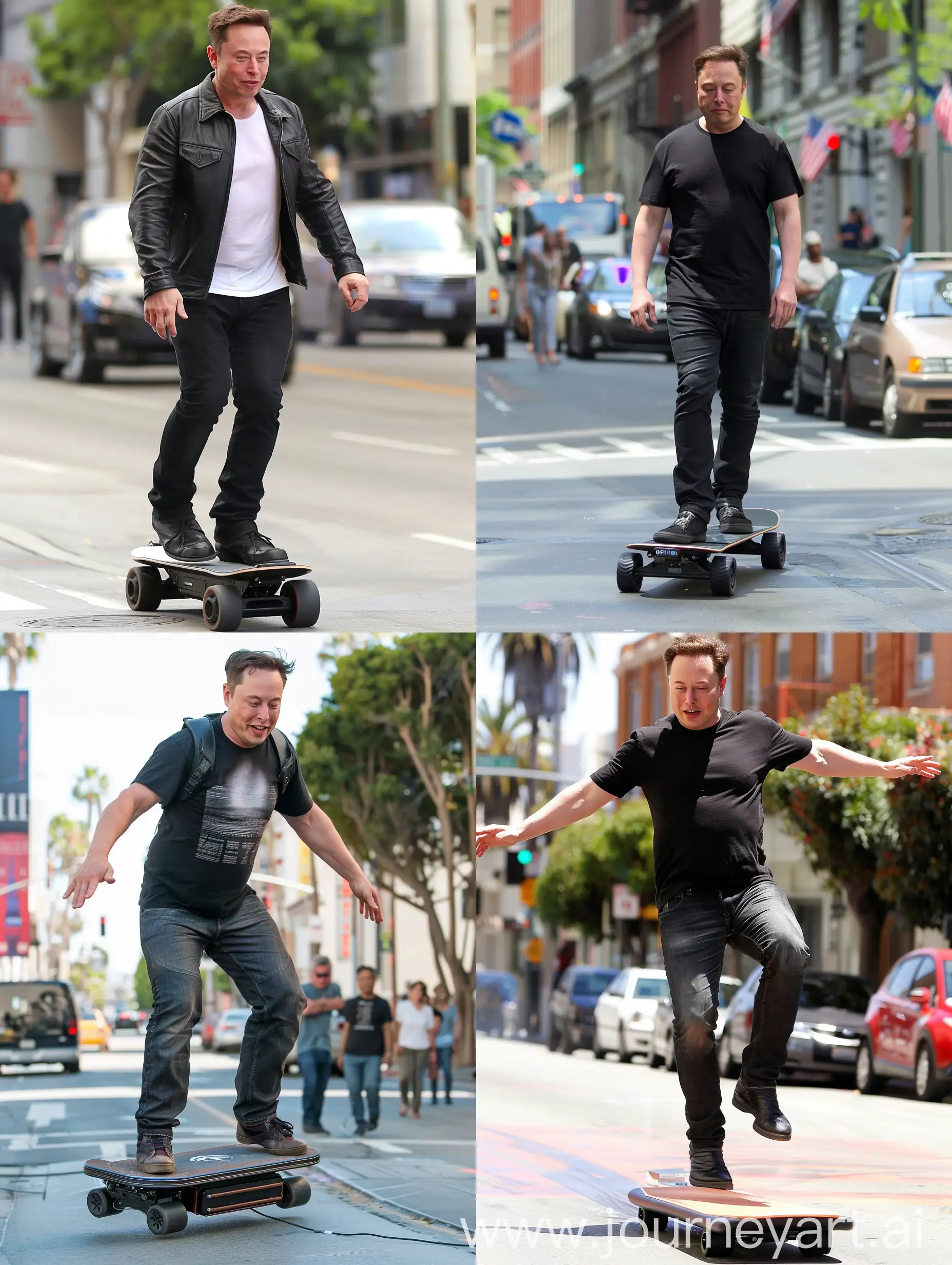 elon musk riding a hoverboard in the streets no shirt