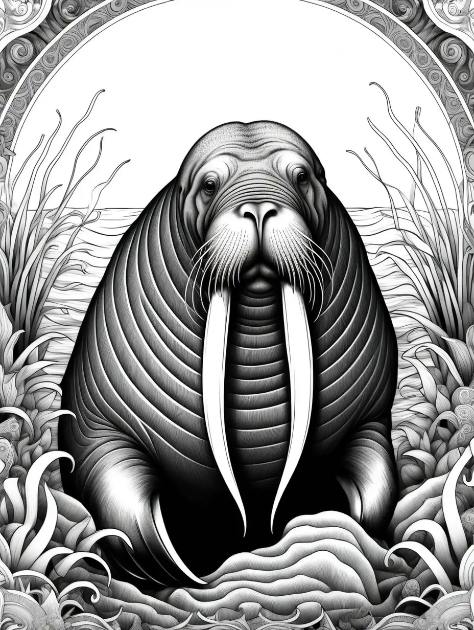 Intricate Fantasy Adult Coloring Book Featuring a Walrus