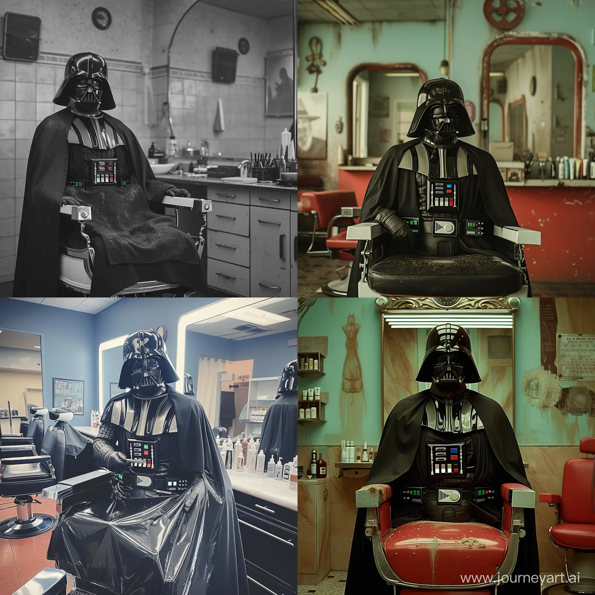 Darth Vader working in a barber shop
